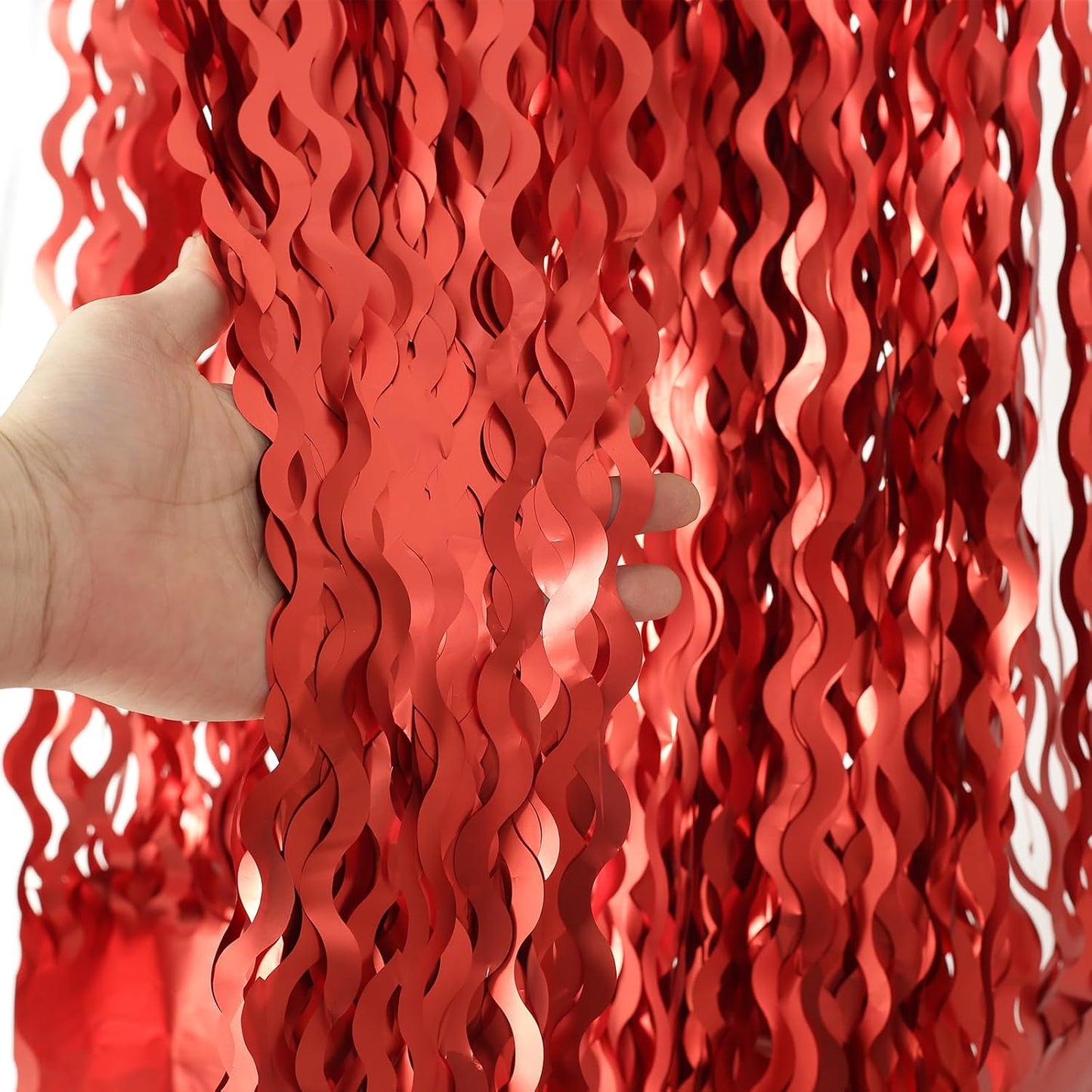 4 Pack Red Streamers Party Decorations - 3.3x6.6ft Foil Curtain Background for Birthday Decorations | Wedding | Halloween | Christmas Party Decoration | Red Tinsel Backdrop