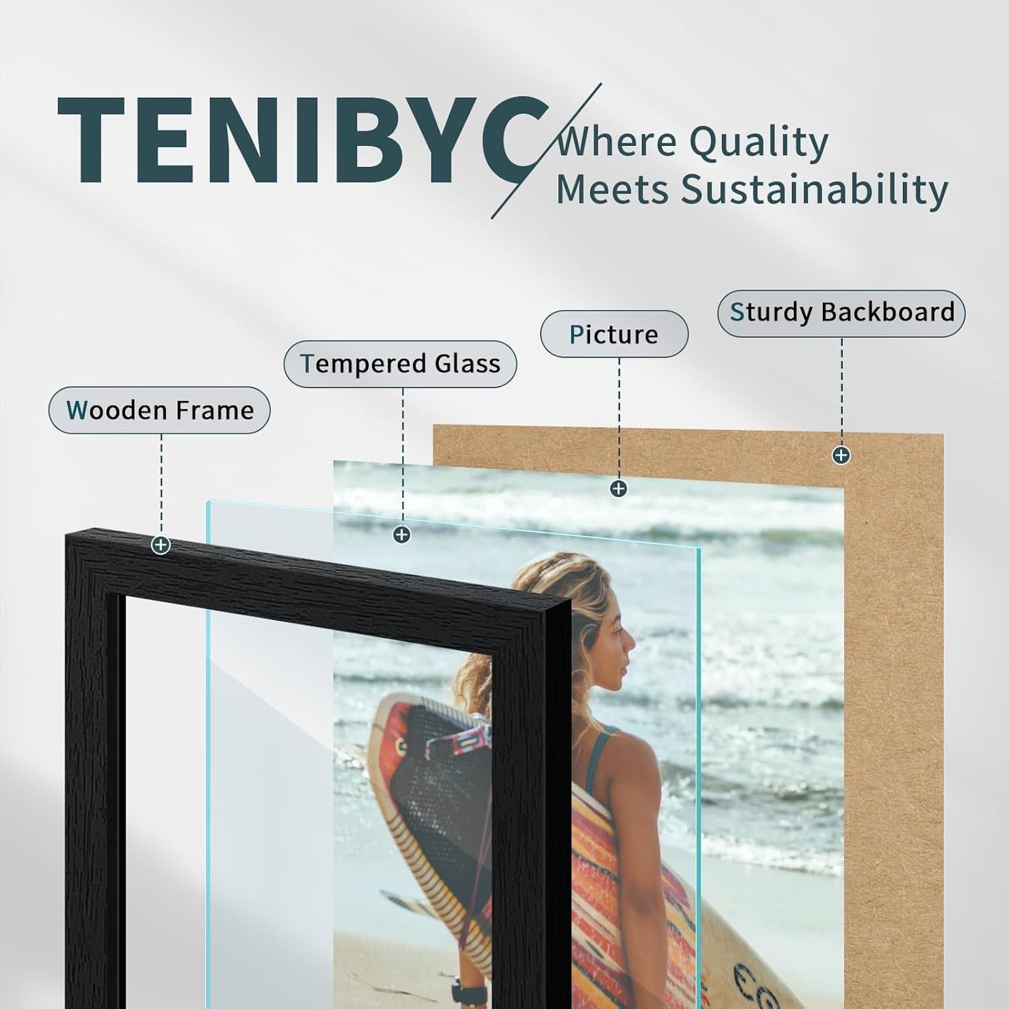 12x16 Picture Frame 3 pk - Textured Black Wood, HD Tempered Glass, Wall Gallery Picture Photo Frame