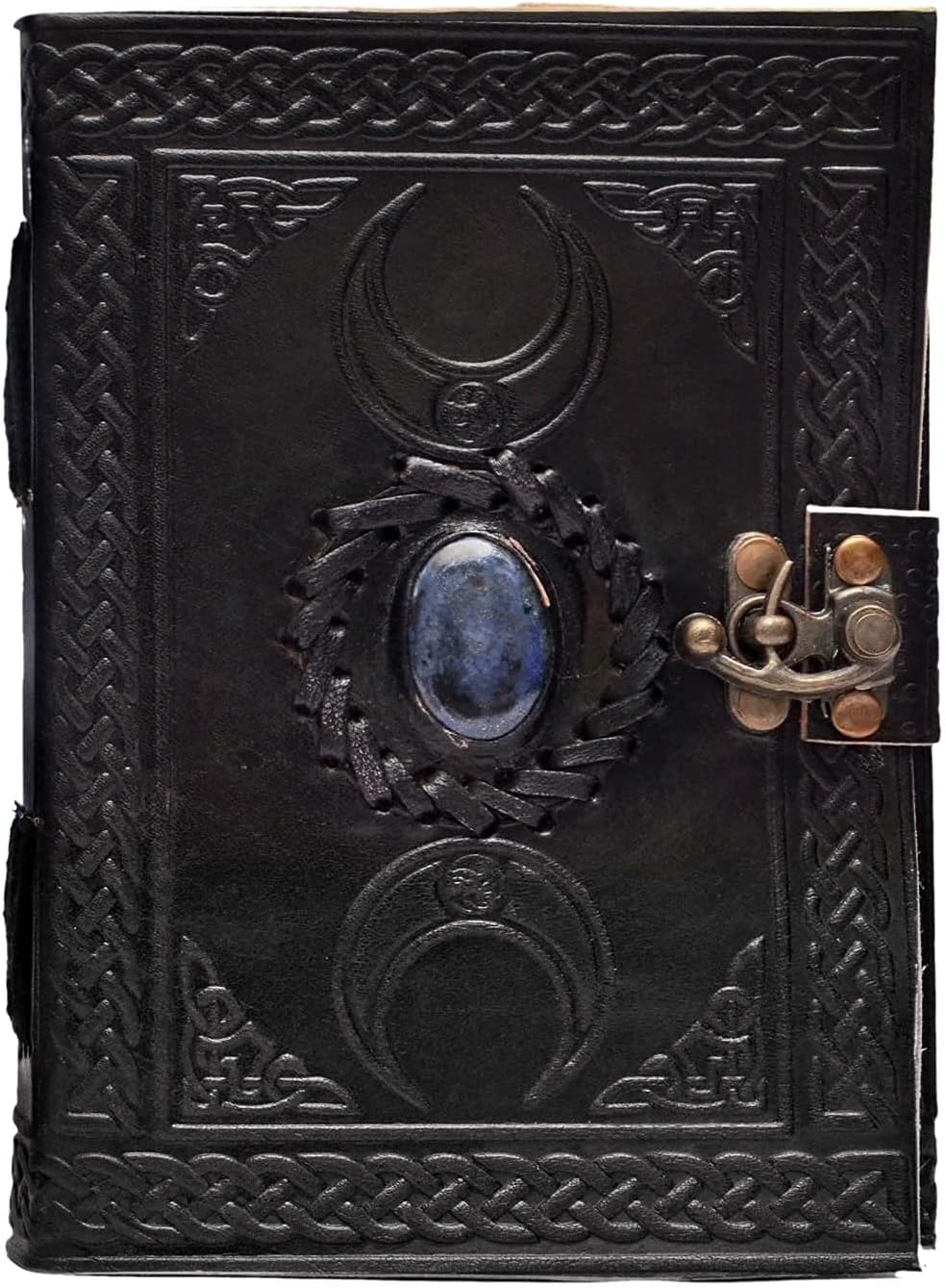 cuero 3 Moon Blue Lapiz Embossed Vintage Leather Journal for Men & Women - 140 Pages, Antique Handmade Deckle Edge Vintage Paper, Leather Journal Writing Notebook Dairy Gift (7 inch by 10 inch, Black)