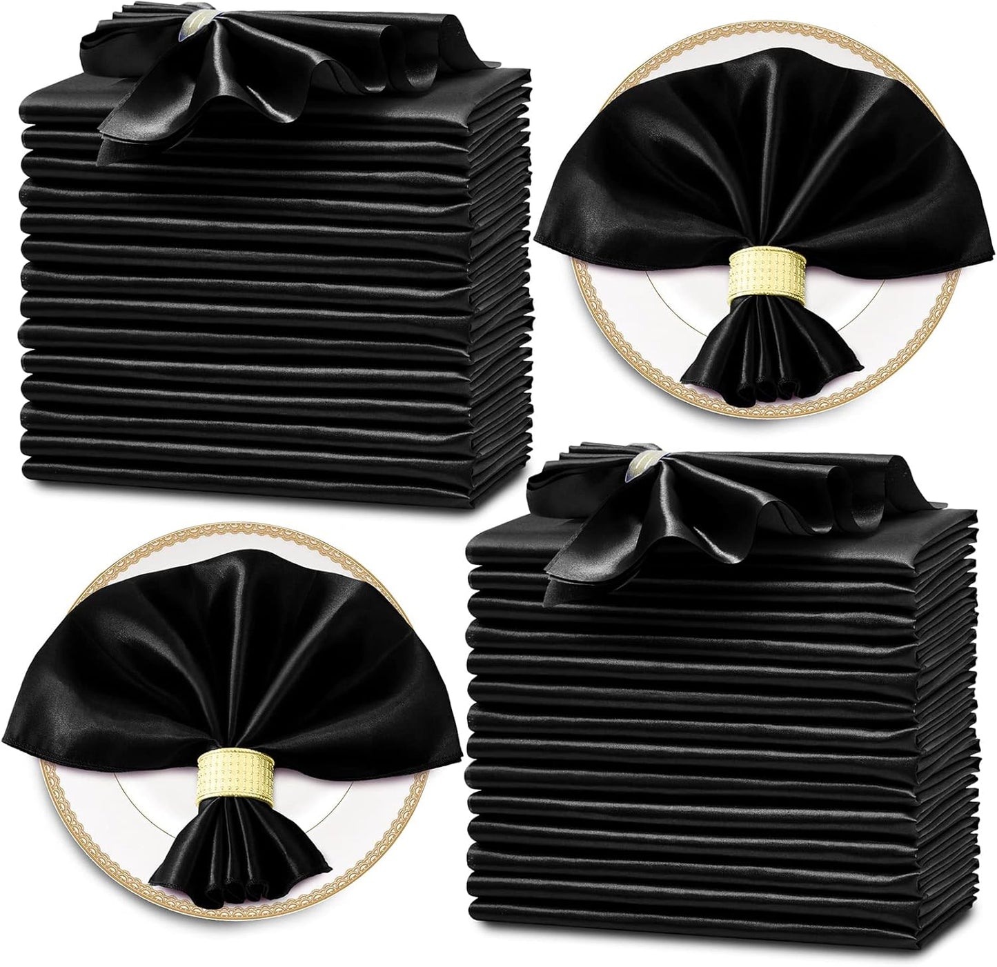 Horbaunal 30 Pack Black Satin Napkins 20 x 20 Inch, Square Soft Table Dinner Napkins, Silky Cloth Napkins Table Decoration for Weddings Banquets Parties