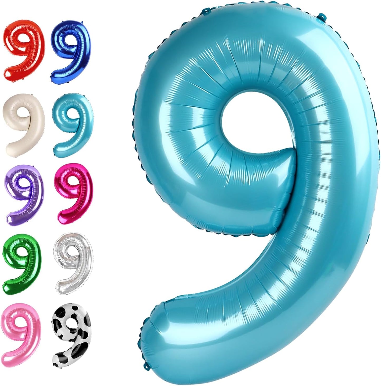 40 Inch Big Pearl Blue 9 Balloon Number, Jumbo Giant Happy 9th 19 29 39 49 99 Birthday Party Decorations, Large Nine Mylar Foil Anniversary Birthday Party Engagement Decorations
