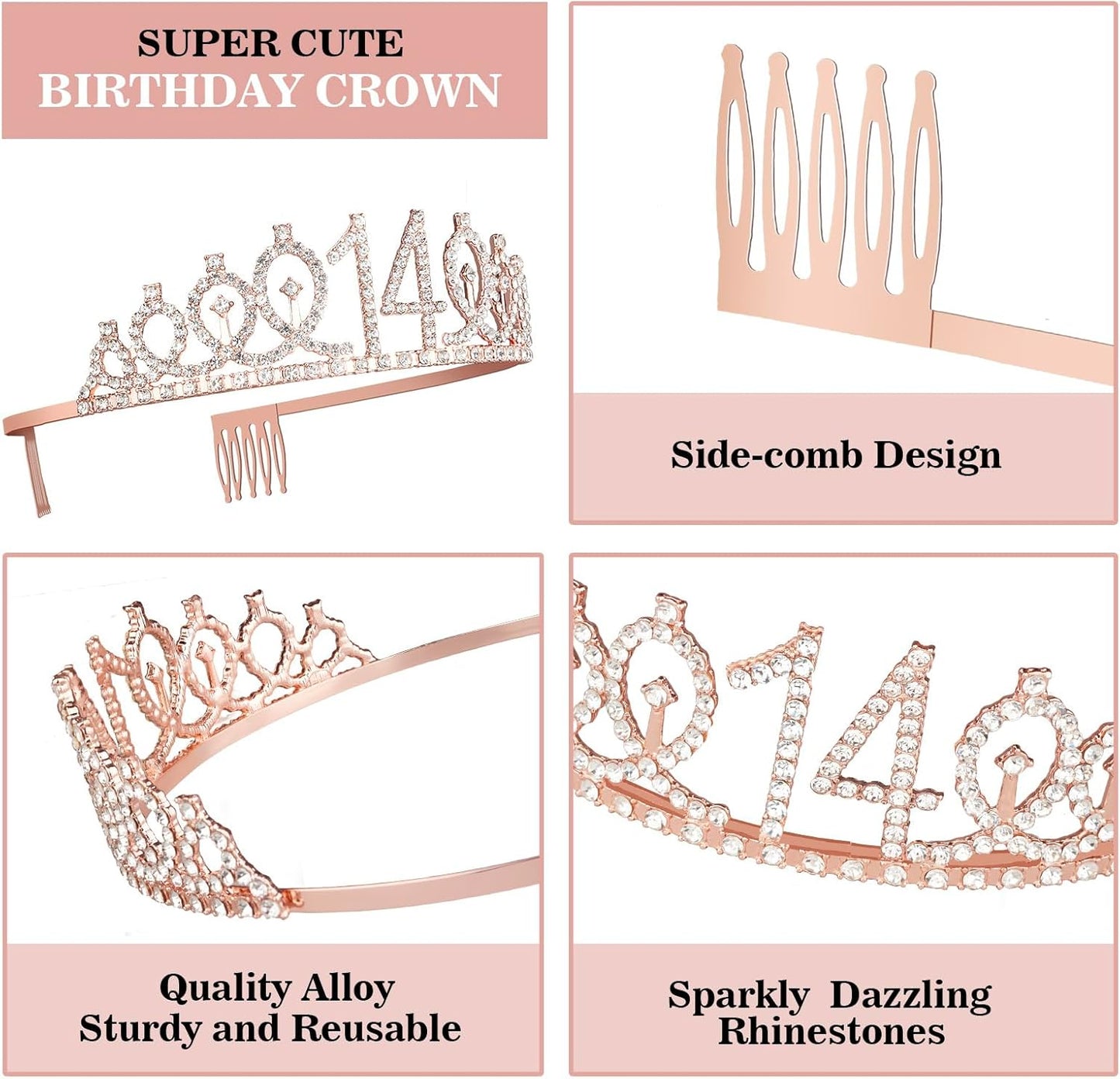 14th Birthday Decorations for Girls Including Birthday Sash and Tiara, Candles and Cake Topper, 14 Year Old Girl Decorations Gifts