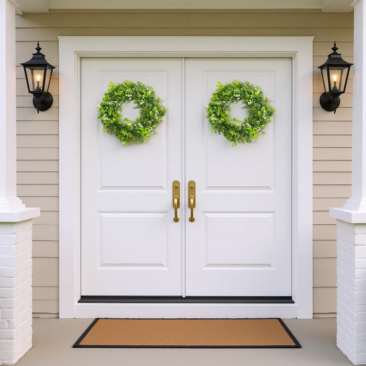 MAKHOT Artificial Eucalyptus Front Door Wreath, Spring Summer Green Wreath, Door Green Garland for Home Porch Window Wall Farmhouse, Fake Garland for Indoor/Outdoor All Seasons Decor