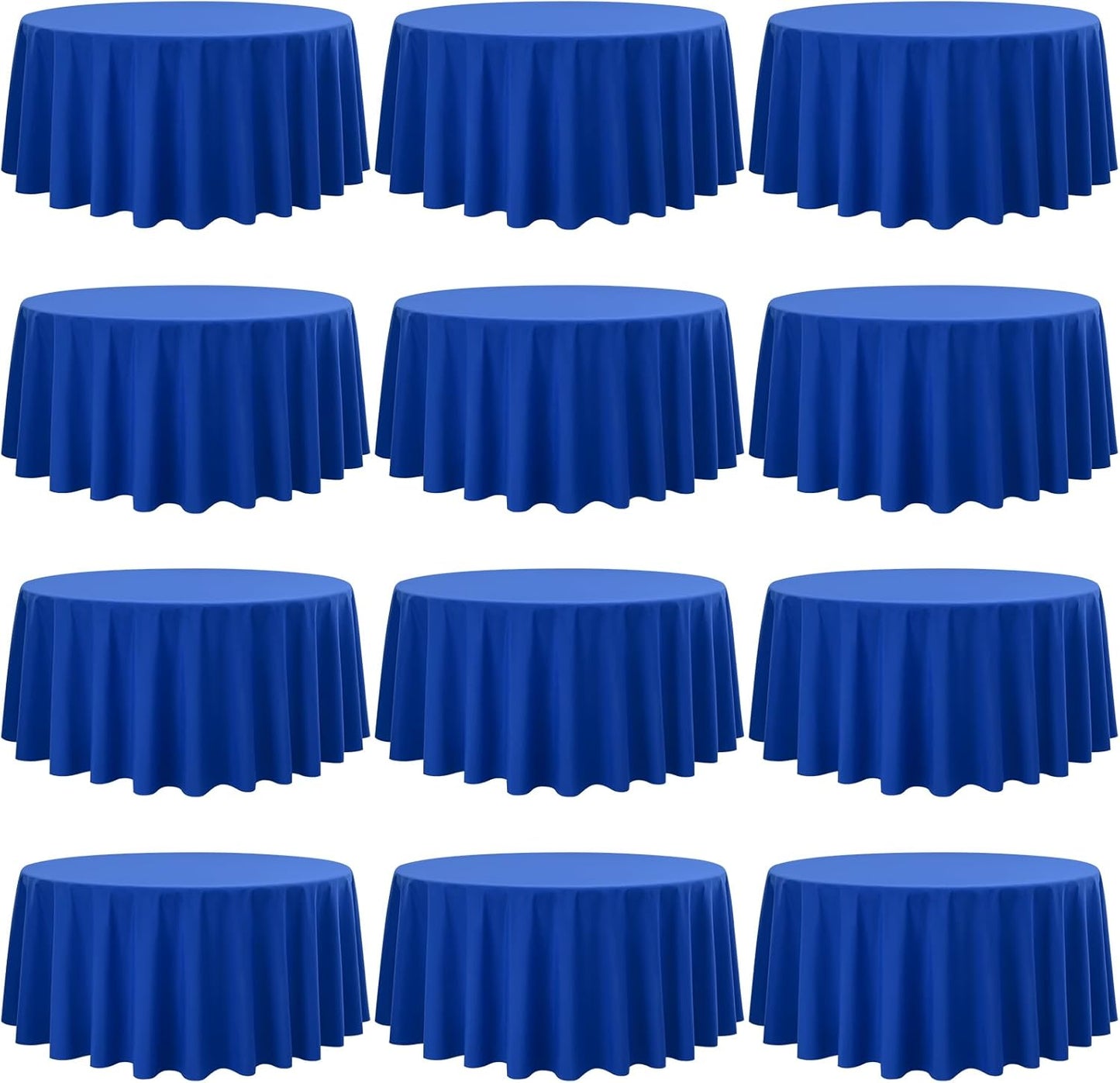 Fani 12 Pack 90 Inch Royal Blue Polyester Round Tablecloth, Stain and Wrinkle Resistant, Washable Table Cover for Wedding Party, Dining Table, Buffet, Parties, Camping