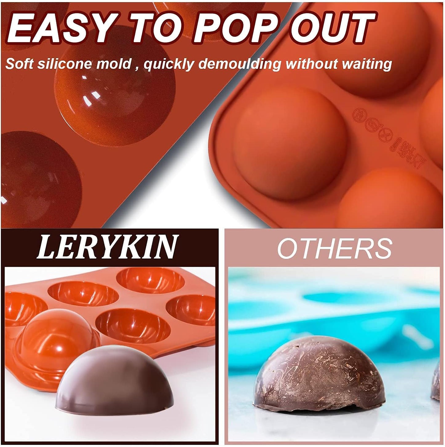 6 Holes Medium Semi Sphere Silicone Molds, 2 Packs Half Sphere Silicone Baking Molds for Making Chocolate, Cake, Jelly, Dome Mousse