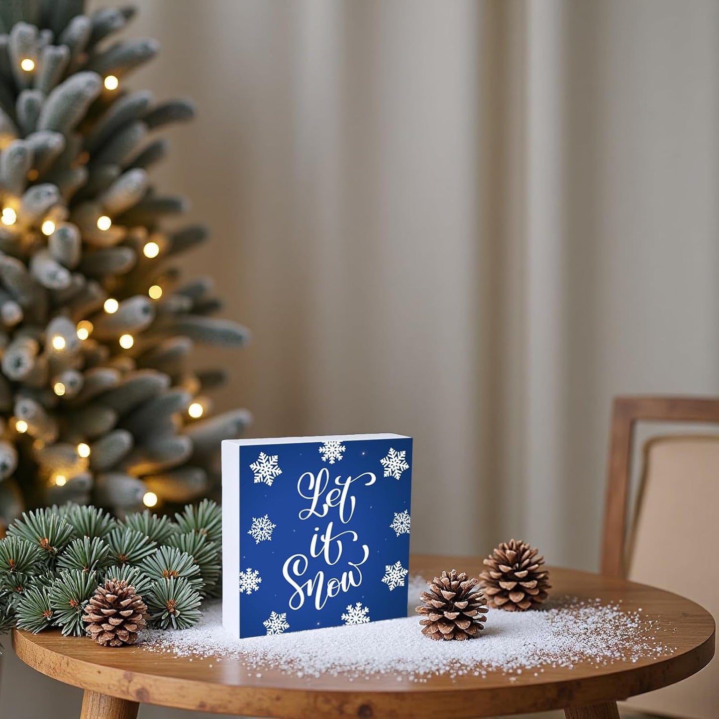 Winter Decorations Indoor Winter Decor Let It Snow Home Room Snowflakes Table Wood Box Sign Rustic Wooden Shelf Desk Decor Season Sign House Warming Gifts 5.9 x 5.9 Inch