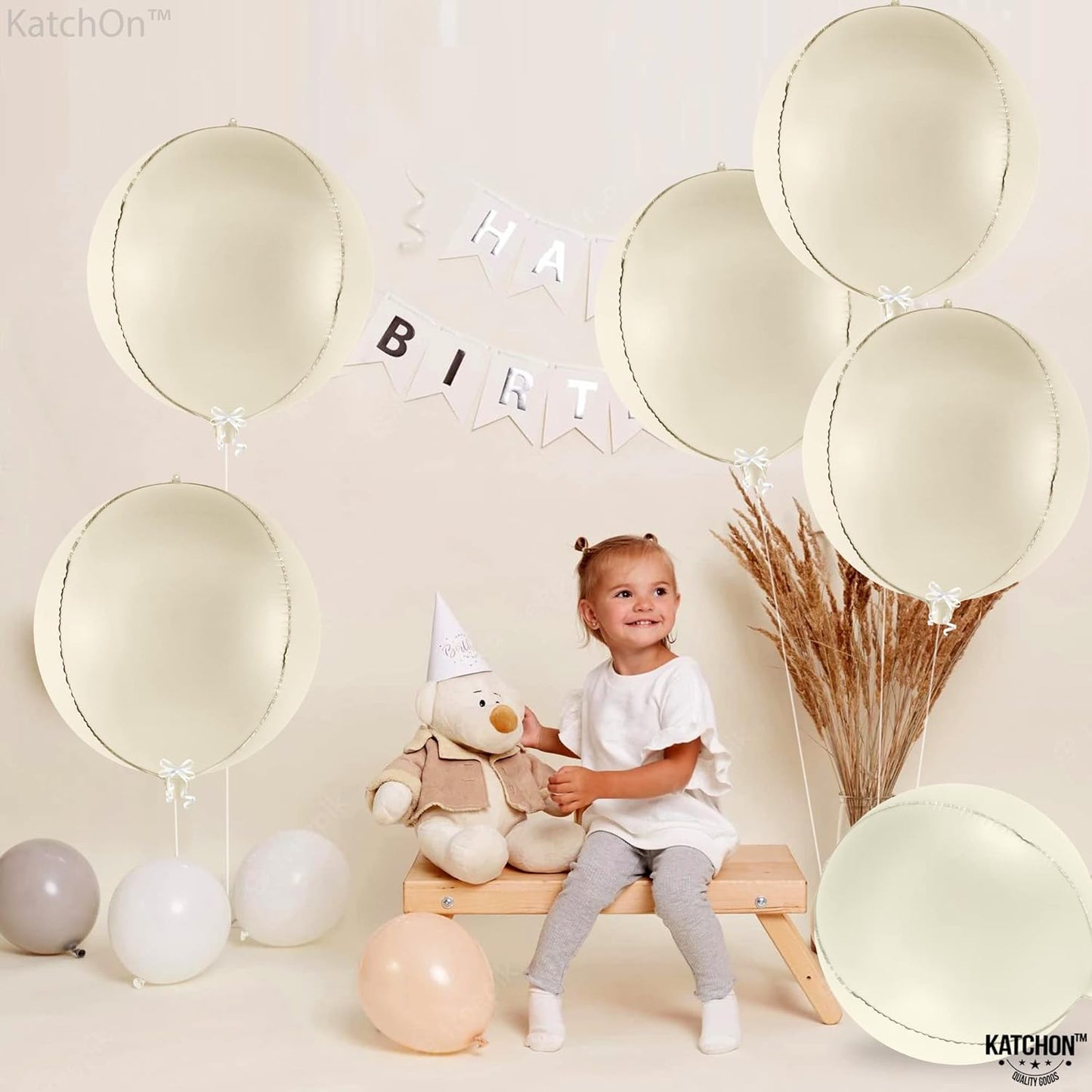 KatchOn, Huge White Sand Balloons Set- 22 Inch, Pack of 6 | Mylar Beige Balloon | White Sand Foil Balloons, Mylar Balloon for Graduation Decorations 2025