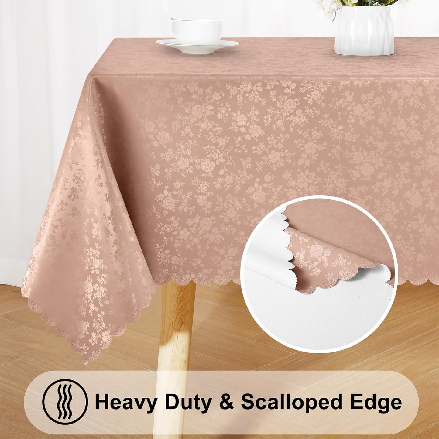 Smiry Rectangle Table Cloth, Waterproof Heavy Duty Vinyl Tablecloths, Wipeable Washable Table Cover for Kitchen and Dining Room (Tan, 52" X 70")