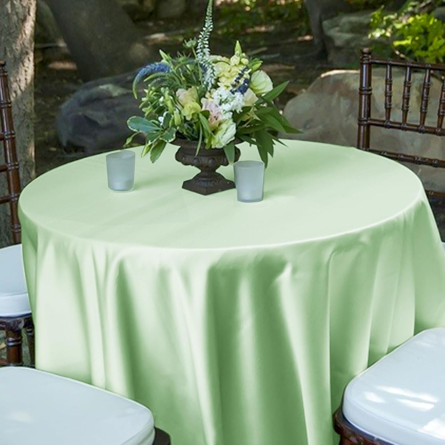 fani 6 Pack 120 Inch Sage Green Satin Tablecloth - Silky Round Tablecloth Overlay Smooth Fabric Table Cover, Bright Table Decoration for Wedding Party Banquet Events Restaurant Kitchen Dining