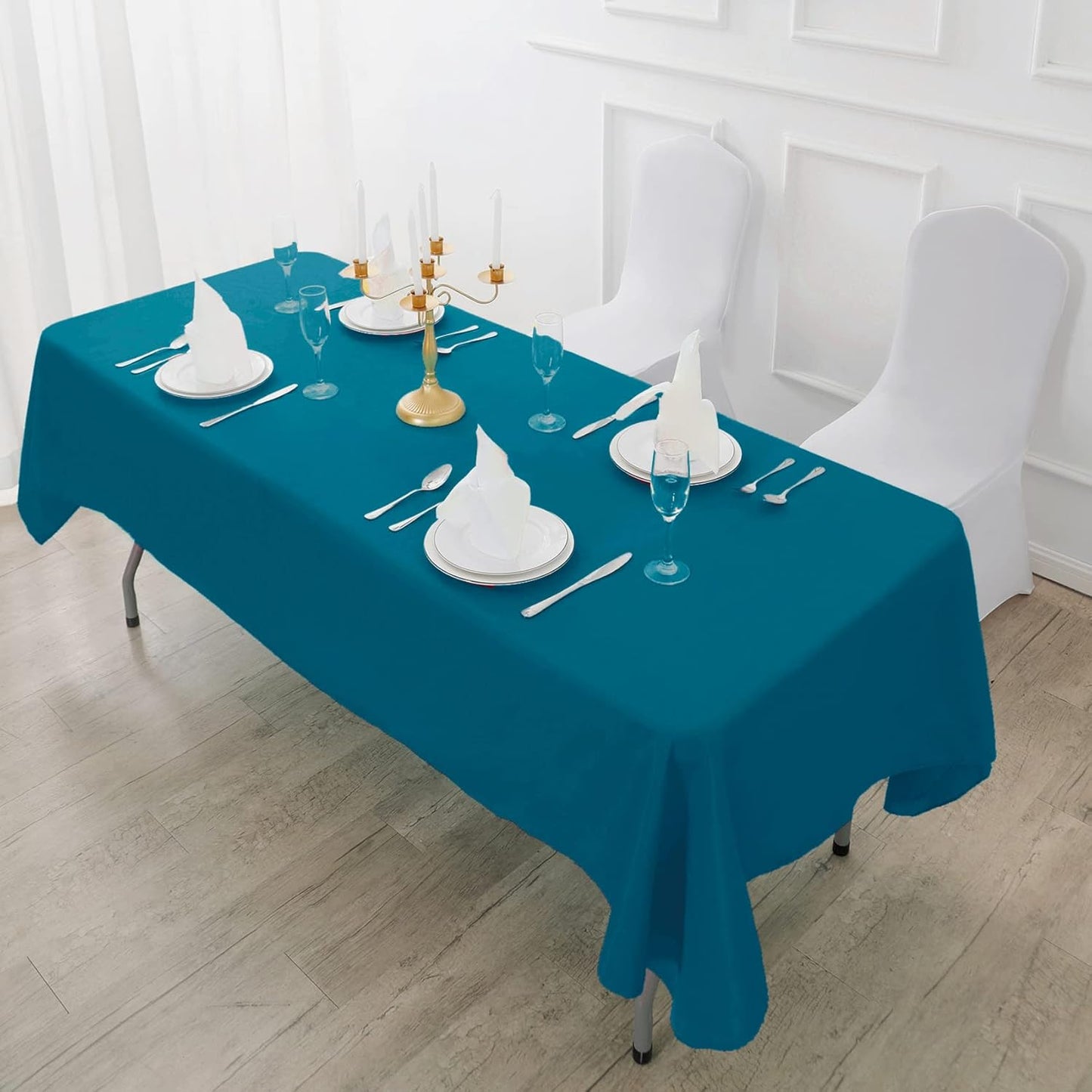 Fokitut 2 Pack Waterproof Rectangle Tablecloth, 90x156 Inch,Stain Resistant and Wrinkle Polyester Table Cloth, Fabric Table Cover for Kitchen Dining, Wedding, Party, Holiday Dinner-Caribbean Blue