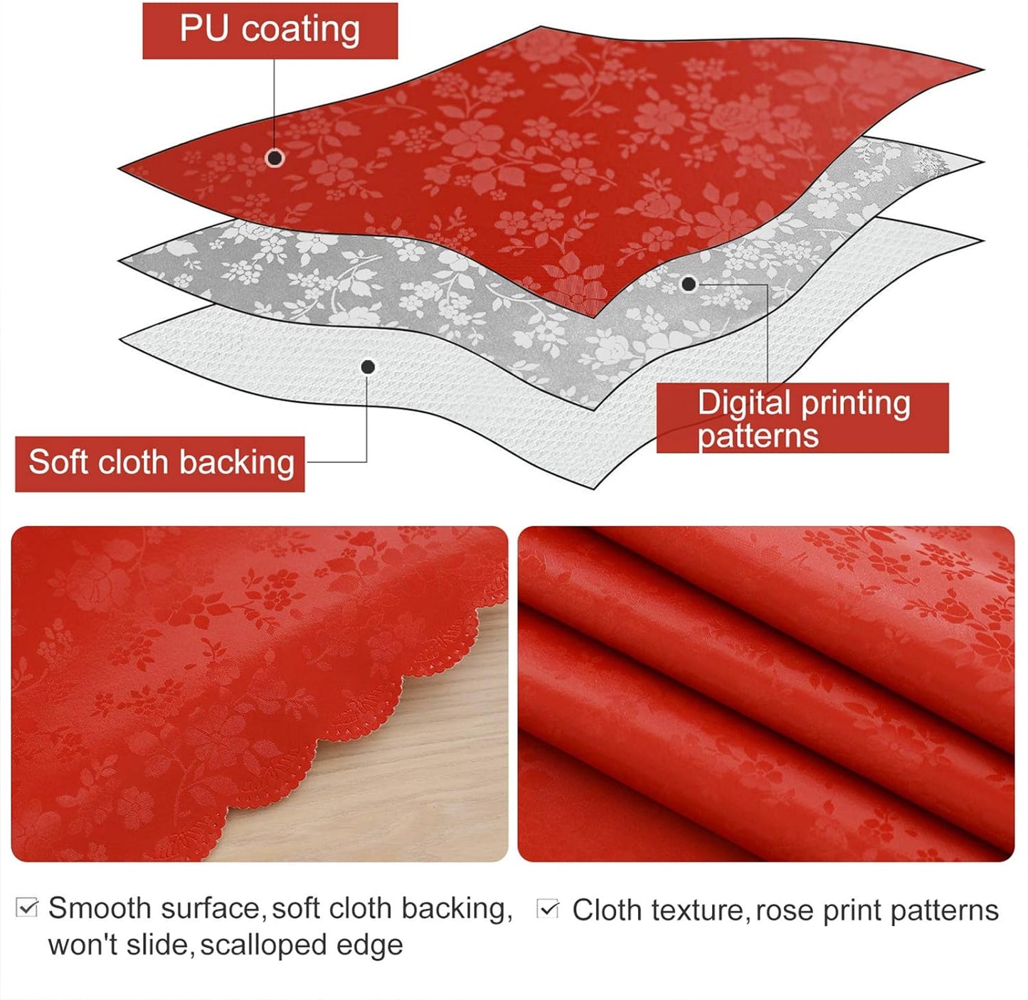 Smiry Rectangle Table Cloth, Waterproof Heavy Duty Vinyl Tablecloths, Wipeable Washable Table Cover for Kitchen and Dining Room (Red, 52" X 70")