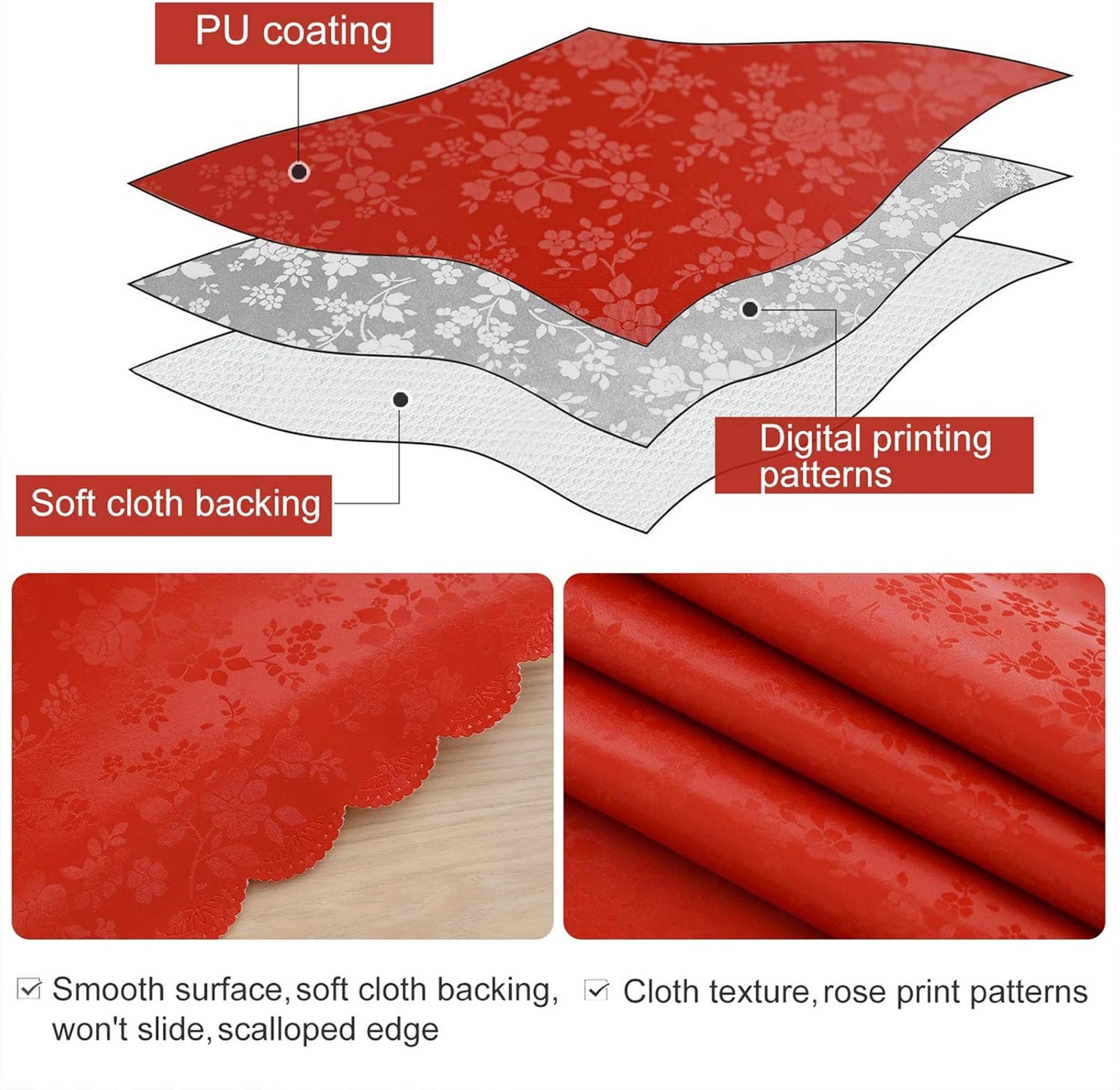 Smiry Rectangle Table Cloth, Waterproof Heavy Duty Vinyl Tablecloths, Wipeable Washable Table Cover for Kitchen and Dining Room (Red, 60" X 120")