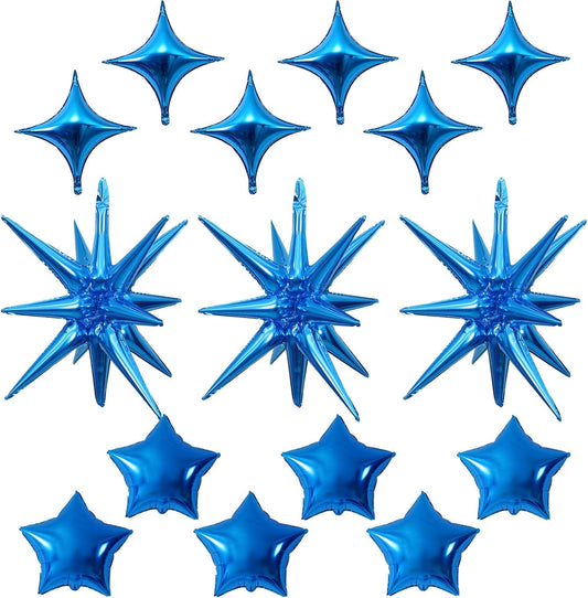 Blue Star Balloons, 22in Large Star Balloons Foil 10in 4-Pointed & Blue Pentagram Balloon for Graduation Wedding Boys Baby Shower Birthday Party Decorations