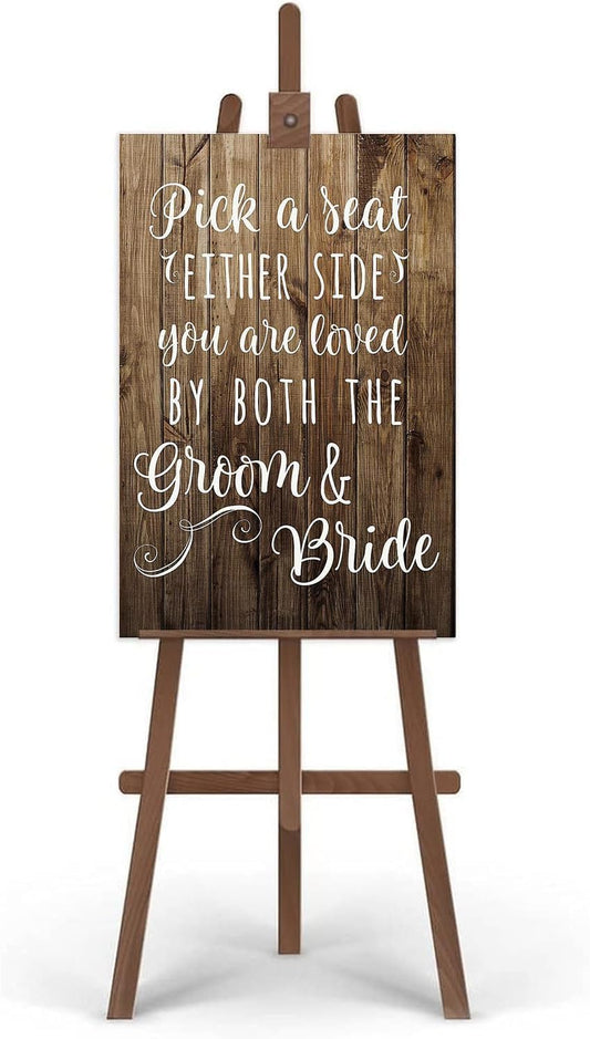 Rustic Wooden Signs Pick a Seat Not A Side Sign You Are Loved by the Groom and Bride, Wedding Signs Wall Art Decor Kitchen Cafe Pub Decor Gift 18x12 INCH
