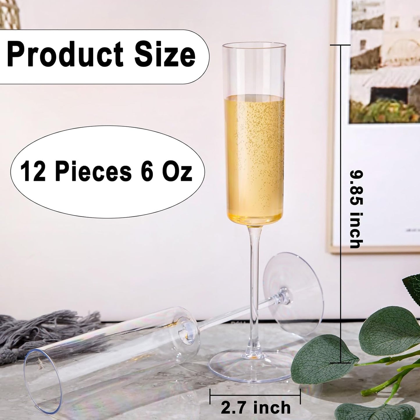 Ciaell 12 Pack Plastic Champagne Flutes - 6 Oz Clear Disposable Champagne Glasses - Square Plastic Toasting Glasses for Party Birthday Anniversary Wedding