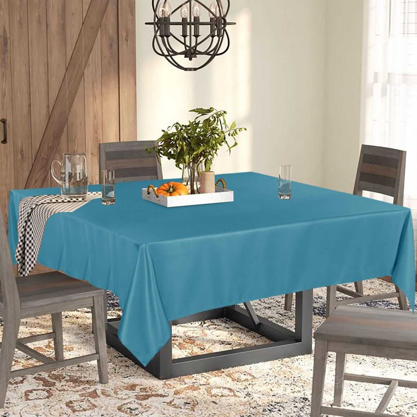 Fitable Rectangle Tablecloth Stain and Wrinkle Resistant Washable Polyester Table Cloth for Buffet Parties and Camping (60x84 inch, Teal)