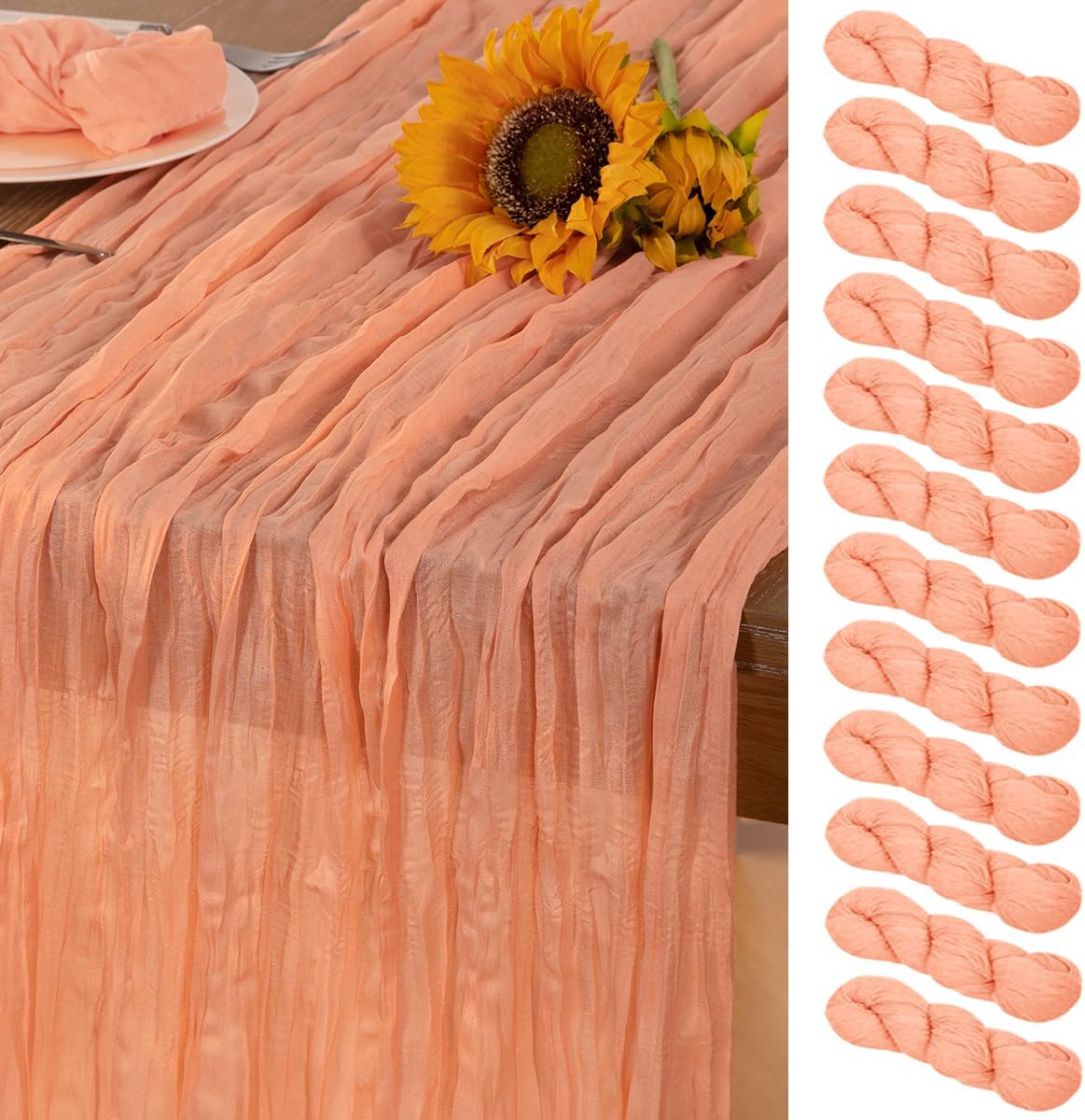 Peach Cheesecloth Table Runner 12 Pack Fall Table Runners Boho Gauze 120 Inches Cheese Cloth Fall Table Decorations for Sweet Little Peach Baby Shower Decor Wedding Bridal Thanksgiving Party