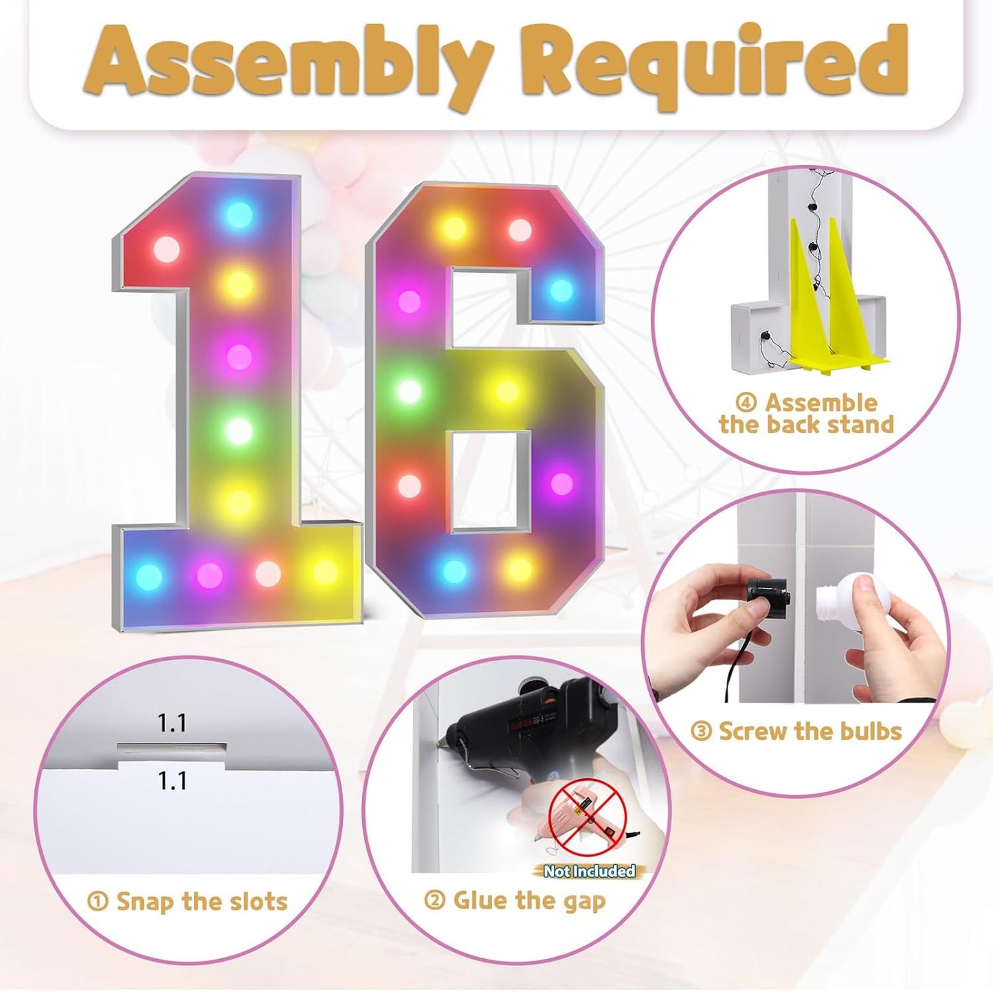 Marquee Numbers Colorful 16th-Birthday Decoration: 4FT Large Light Up Sweet 16 Year Old Birthday Decorations Anniversary Backdrop for Boys Girls Cardboard Sign 18 Colors Number 16 Mosaic Balloon Frame