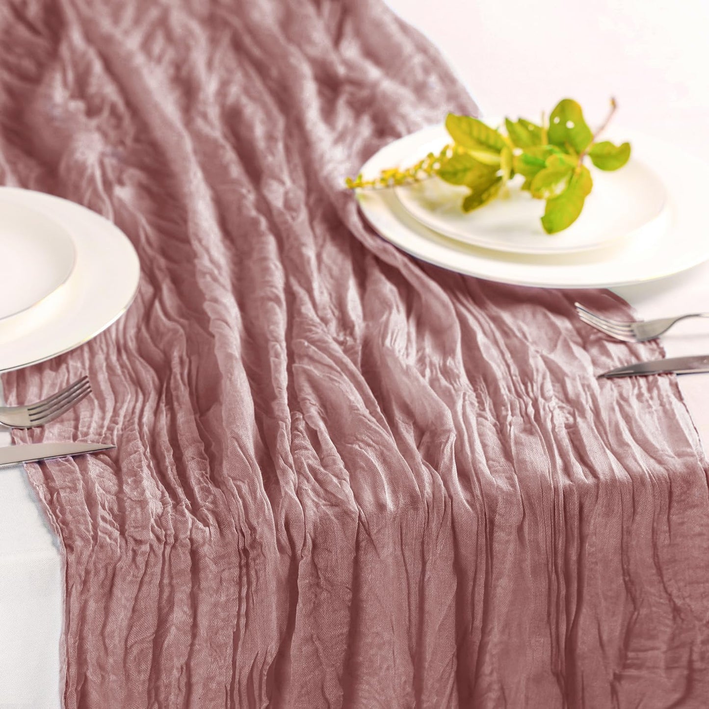 Hahuho Dusty Pink Cheesecloth Table Runner 10ft, Gauze Boho Rustic Table Runners for Wedding Birthday Party Baby Shower Decorations（6 Pack , 35x120 Inches）