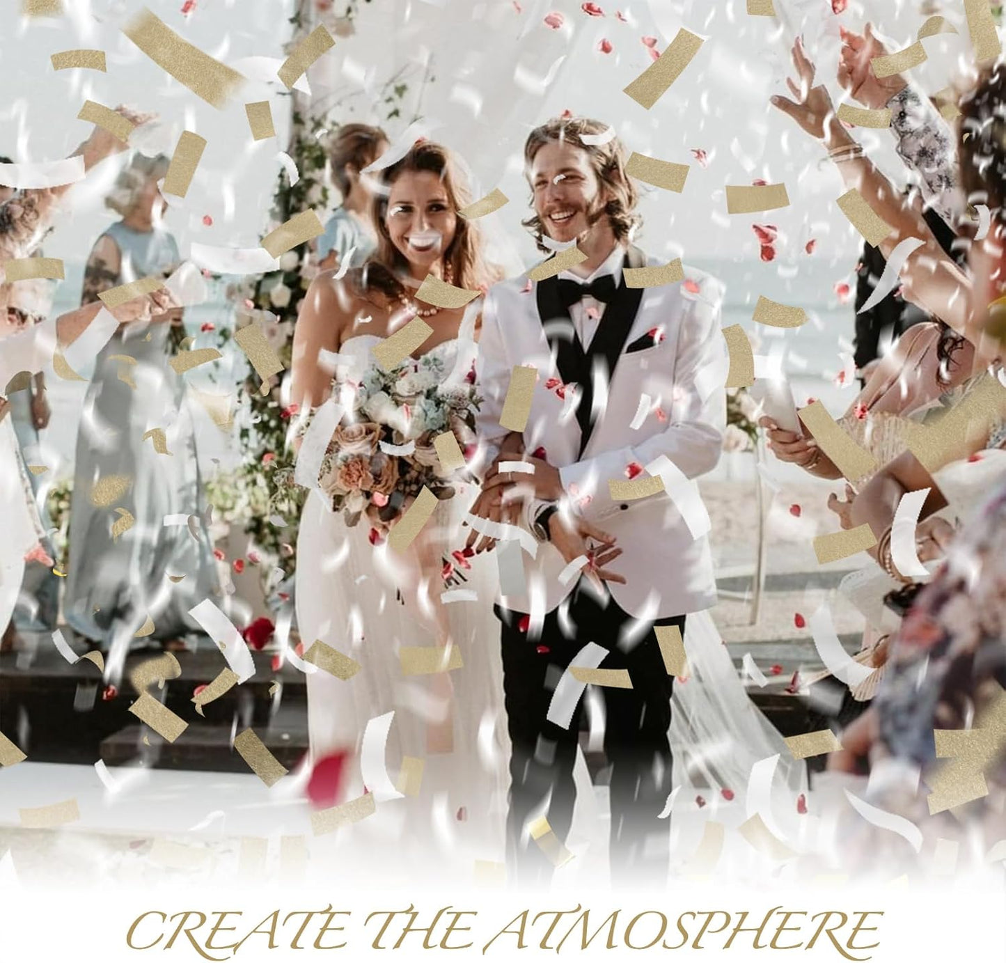 White Mix Gold Rice Confetti Cannon,6Pack Biodegradable Mulitcolor Confetti Poppers Party Shooters,12inch Party Poppers For Lawns Wedding,Birthday,Celebrations,Photo Shoots and New Years.