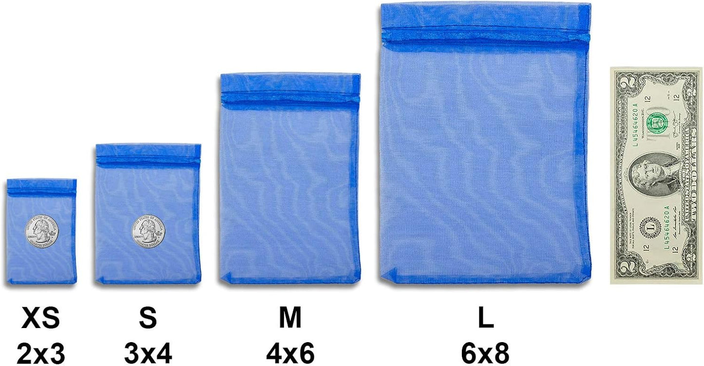 TheDisplayGuys 48-Pack 3x4 Royal Blue Sheer Organza Gift Bags with Drawstring, Goodie Bags for Jewelry, Candy Bags, Treat Bags, Wedding Favors Small Mesh Bags