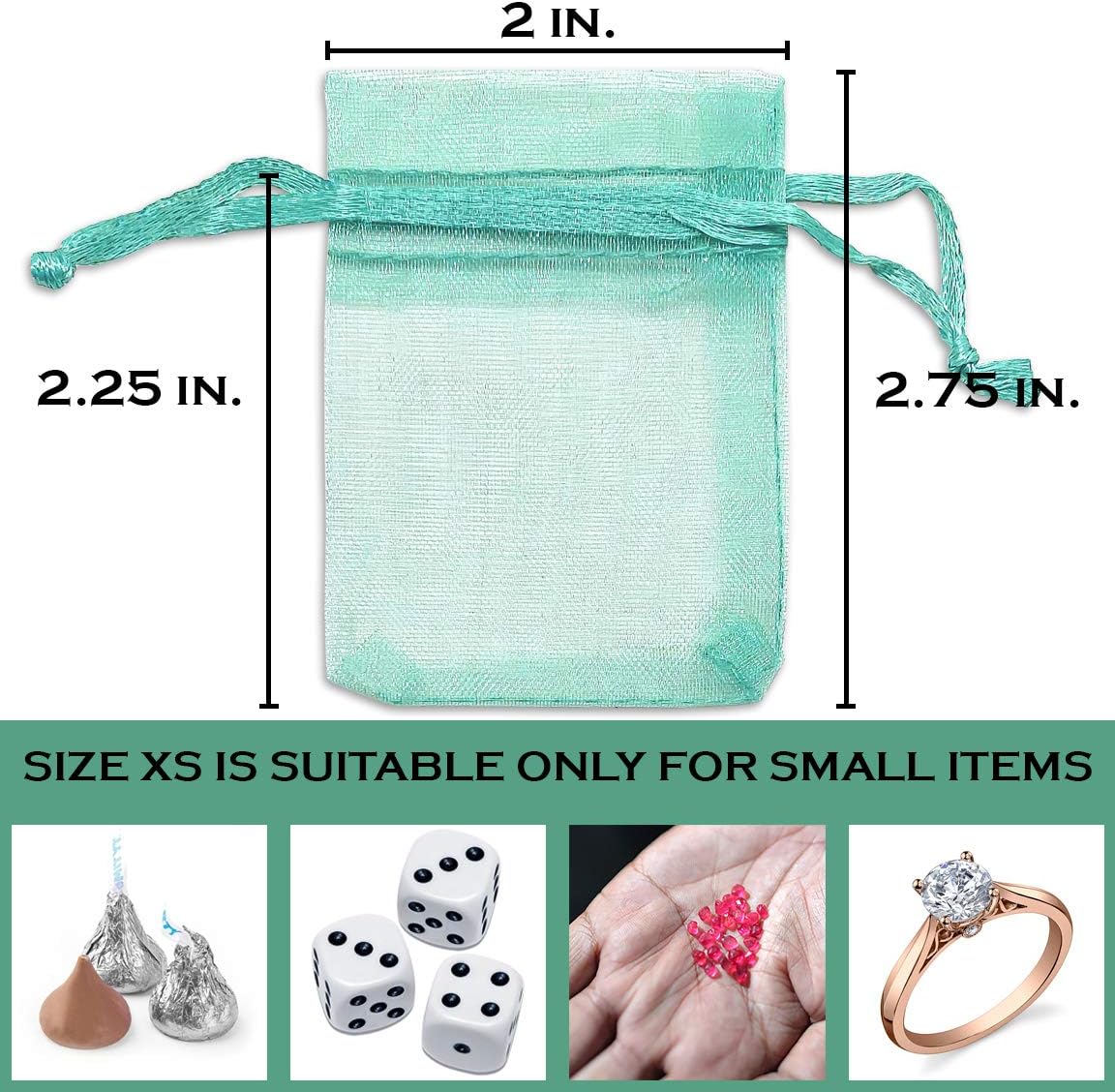 TheDisplayGuys 48-Pack 2" x 2-3/4" Teal Sheer Organza Gift Bags with Drawstring, Jewelry Candy Treat Wedding Party Favors Mesh Pouch