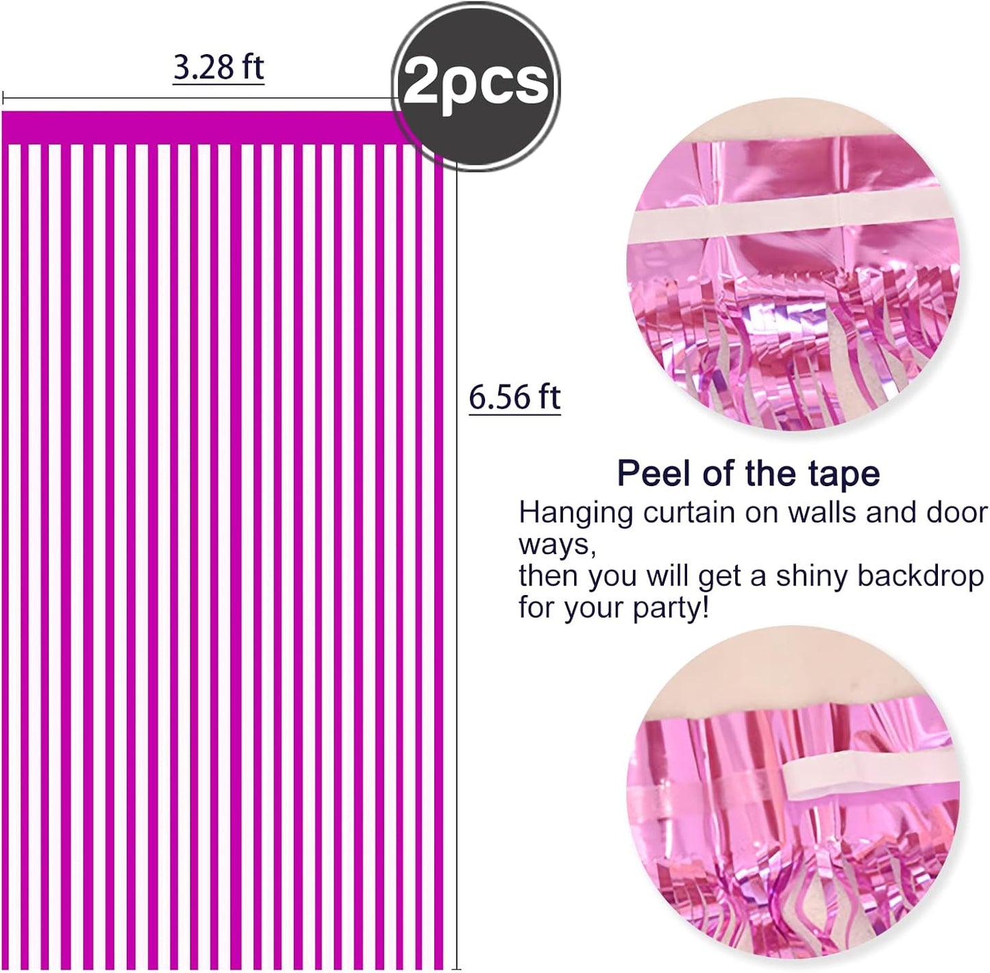 2 Pcs Hot Pink Metallic Tinsel Foil Fringe Curtains Backdrop, 3.28 ft x 6.56 ft Streamers for Birthday Wedding Engagement Bachelorette Party Photo Booth Bridal Shower Baby Shower Decorations Supplies