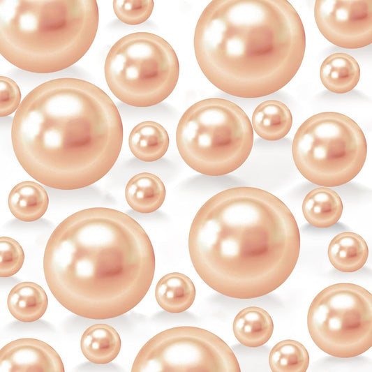 180PCS Champagne Beads for Centerpieces Vases, No Hole Polished Pearl Makeup Beads Mixed 8/14/20mm Sizes, Pearl Vase Fillers Table Scatters for Party Wedding Decor