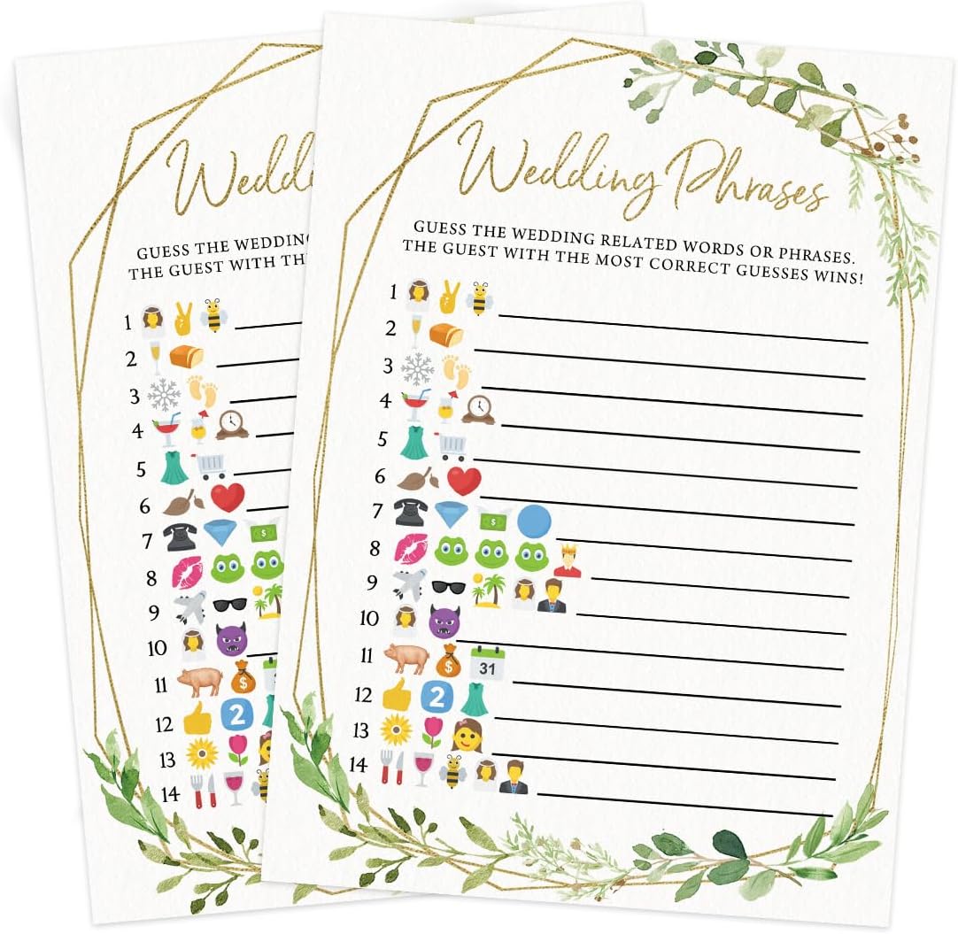 Printed Party Bridal Shower Games – Wedding Phrase Guessing Game, Fun Wedding Shower Activity, Botanical Greenery Theme, for up to 50 Guests
