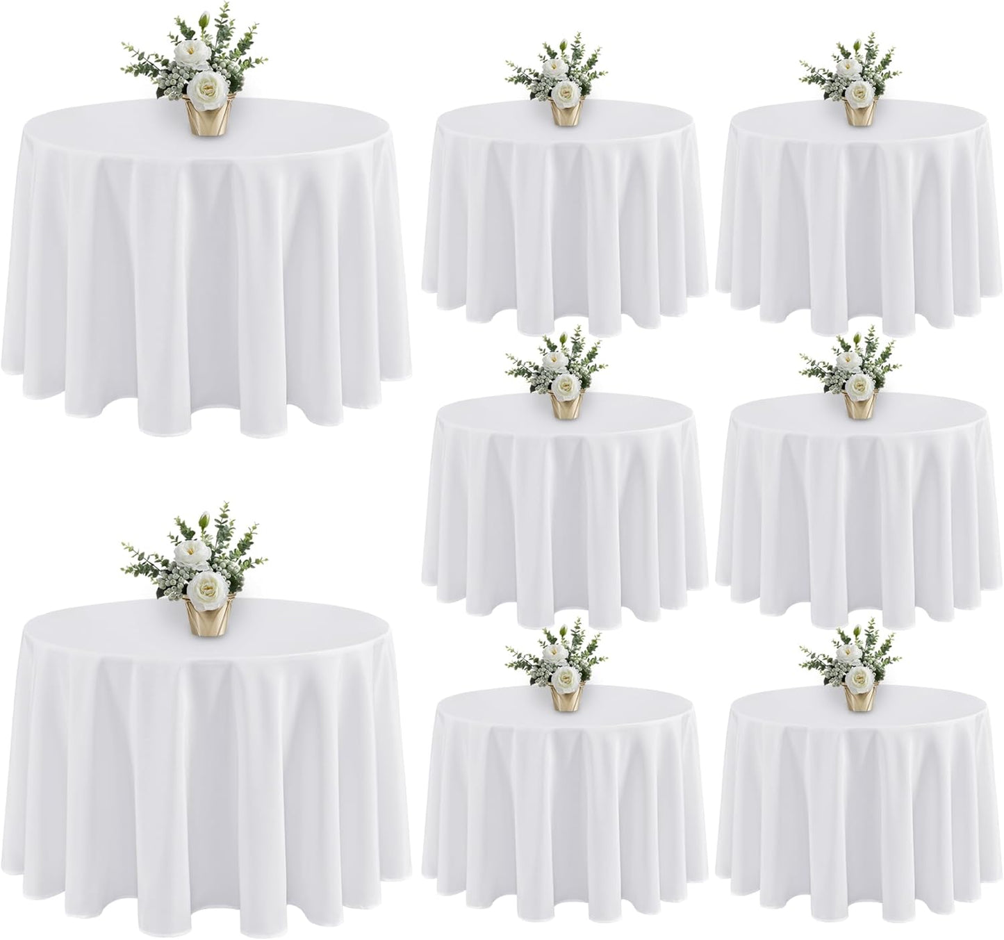 Fitable 8 Pack White Table Cloths 120 Inch Round - Stain Resistant and Washable Tableclothes, Polyester Fabric Table Covers for Wedding, Party, Banquet, Formal Events