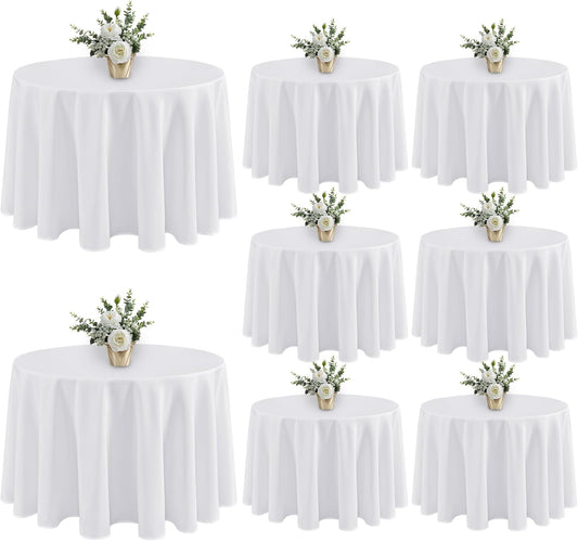 Fitable 8 Pack White Table Cloths 120 Inch Round - Stain Resistant and Washable Tableclothes, Polyester Fabric Table Covers for Wedding, Party, Banquet, Formal Events