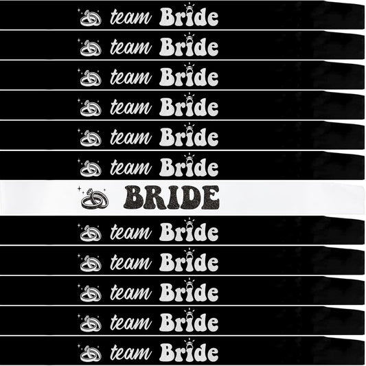 12 PCS Bride Sash Bachelorette Party Bride to Be Team Bride Sashes Maid of Honor Bridesmaid Sash for Bridal Shower and Hen Party Decorations Favors,Black Silver