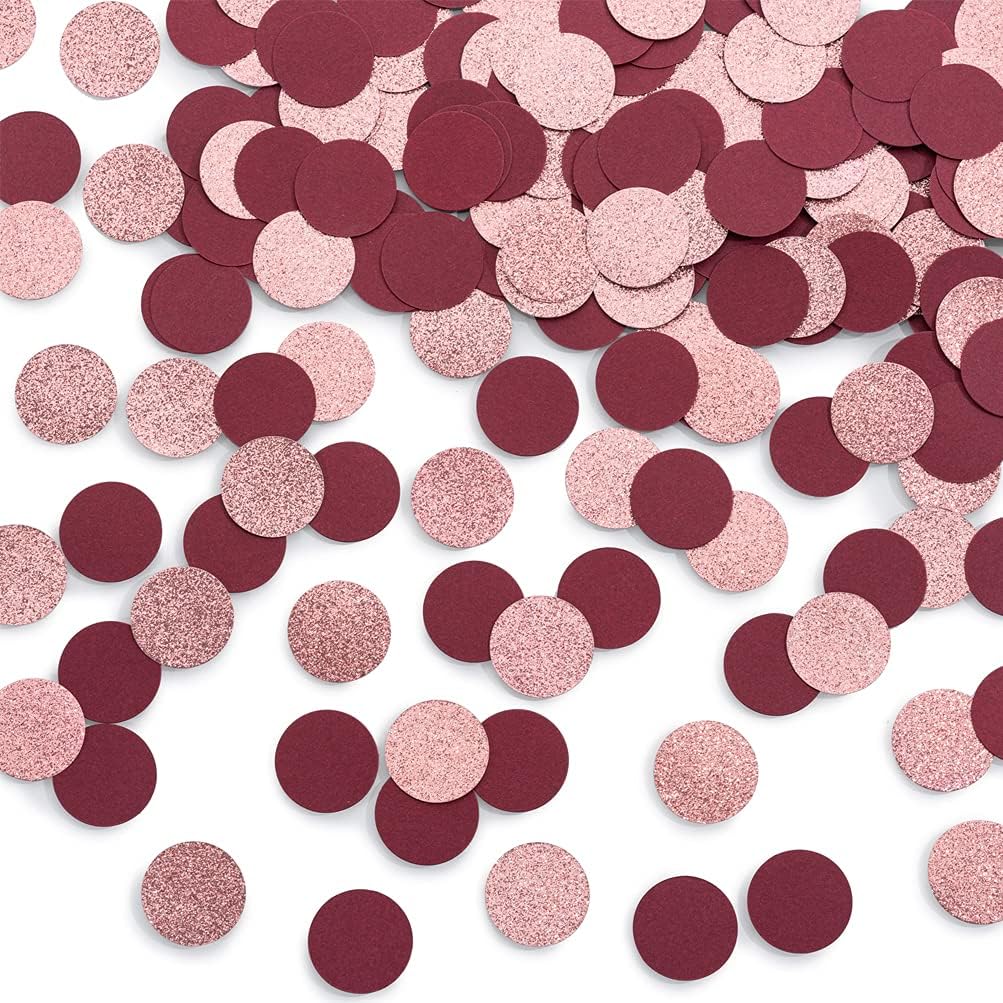 Glitter Confetti Table Decoration for Engagement Bridal Shower Baby Birthday Wedding Party,1.2 inch in Diameter(rose gold glitter,burgundy,200pc)