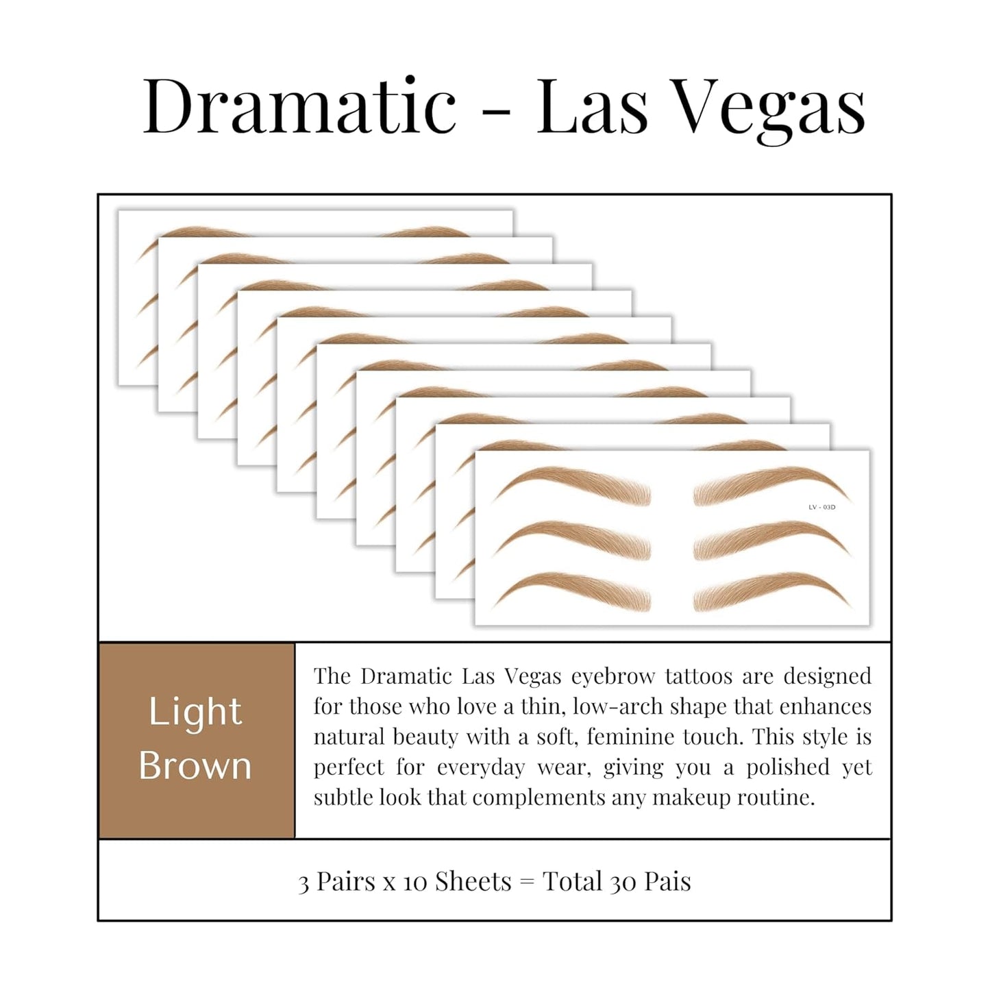 Bliss and Beyond USA Eyebrow Tattoo Stickers Waterproof – 30-Pair Deluxe Box | Realistic Hair-Like Temporary Brows for Alopecia, Cancer, and Hair Loss (Light Brown, Dramatic Las Vegas)
