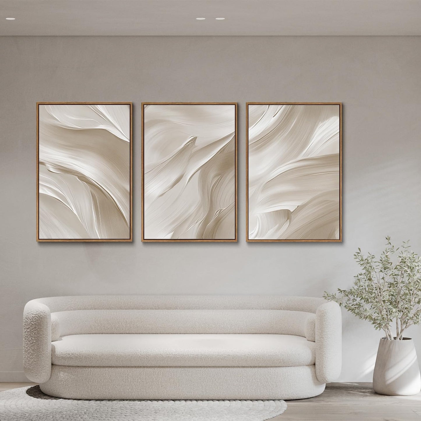 myusuar 3 Piece Large Abstract Framed Wall Art For Living Room, Smoke Texture Ink Beige White Canvas Wall Art Modern Minimalist Art Prints Wall Décor For Bedroom Office 12x16in