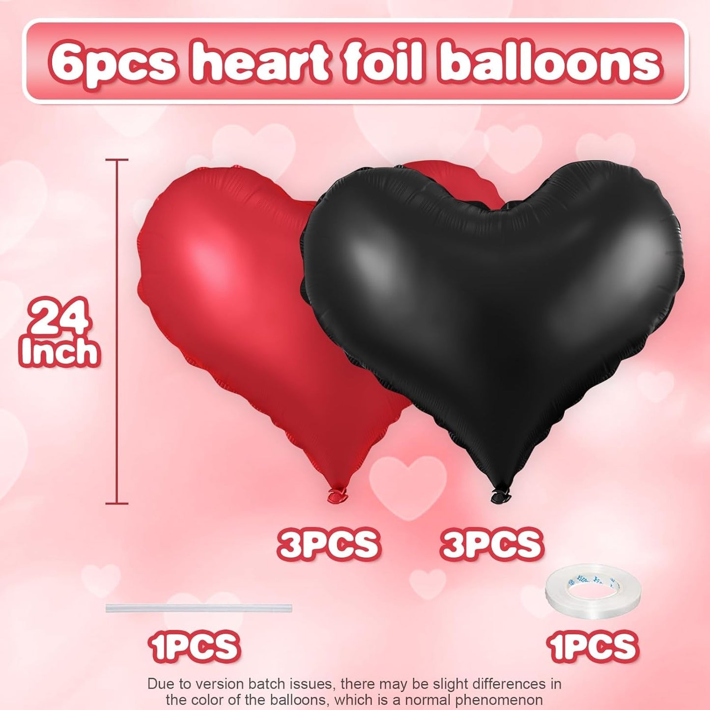 Black Red Heart Balloons,24Inch Large Red Black Heart Foil Balloons for Valentine's Day Birthday Wedding Baby Shower Anniversary Decorations