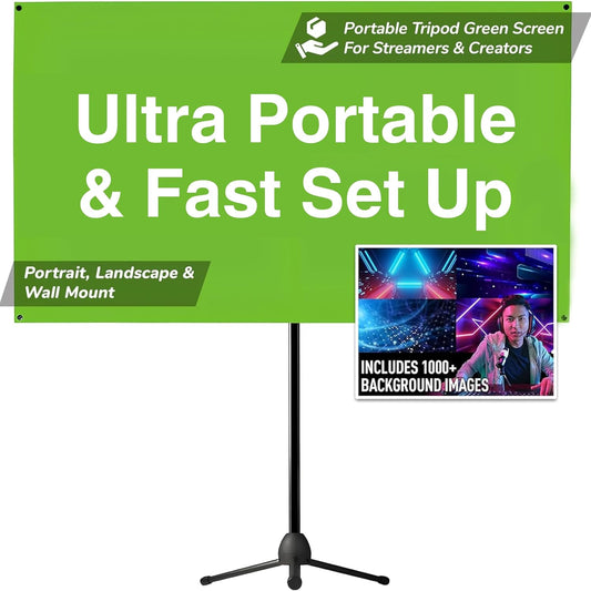 Valera 90in Green Screen Backdrop with Stand for Streaming, Ultra Portable 2 Min Setup, Portrait & Landscape, Tripod & Wall Mount, for Tiktok Zoom Video Meetings & More, +1k Free Backgrounds Included