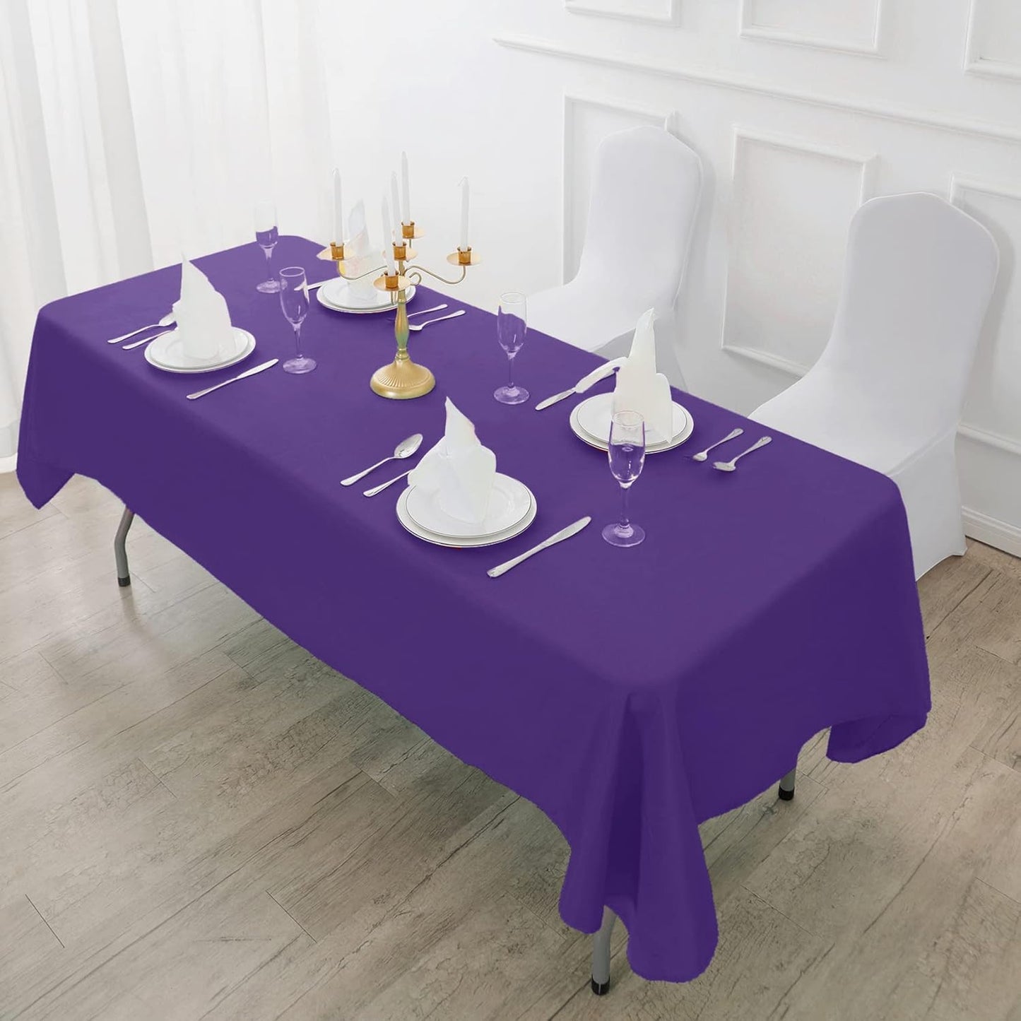 Fokitut 2 Pack Waterproof Rectangle Tablecloth, 90x156 Inch,Stain Resistant and Wrinkle Polyester Table Cloth, Fabric Table Cover for Kitchen Dining, Wedding, Party, Holiday Dinner-Purple