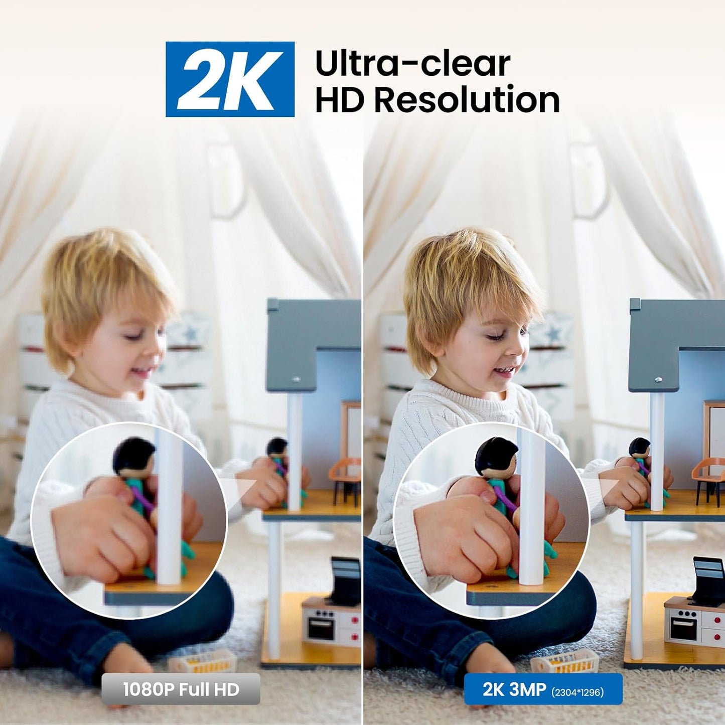2K Home Security Cameras-2.4Ghz WiFi Indoor Camera with 360° Motion Detection for Pets/Nanny/Baby/Dog, 2 Way Audio, 24/7 SD Card Storage, Cloud Storage, Works with Alexa & Google Home, D1 4P