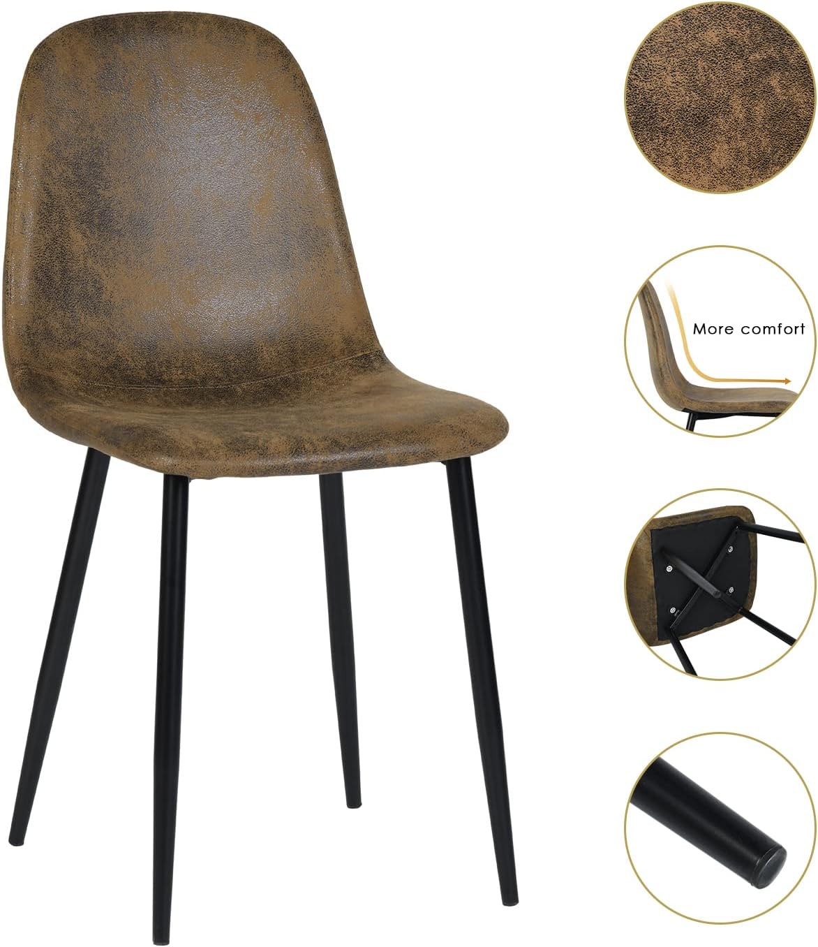 Homy Casa Dining Chairs Set of 2, Modern Mid-Century Style Dining Room Side Chairs Accent Chairs with Black Metal Legs Comfortable for Kitchen Lounge Farmhouse, Rustic Brown, 2PCS