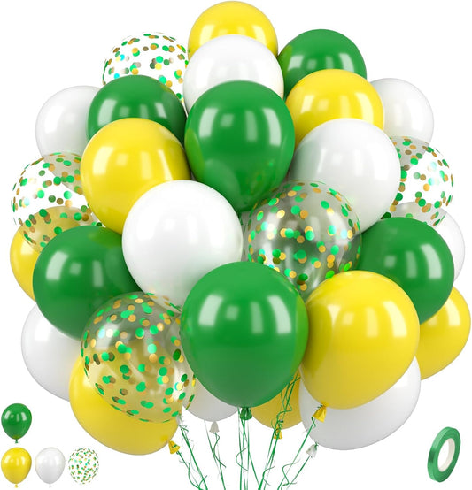 Paready Green and Yellow Balloons - 50 Pcs Confetti Balloons, 12 Inch Latex Balloons for Birthday Party, Graduation Class of 2024, Tractor Party Decorations