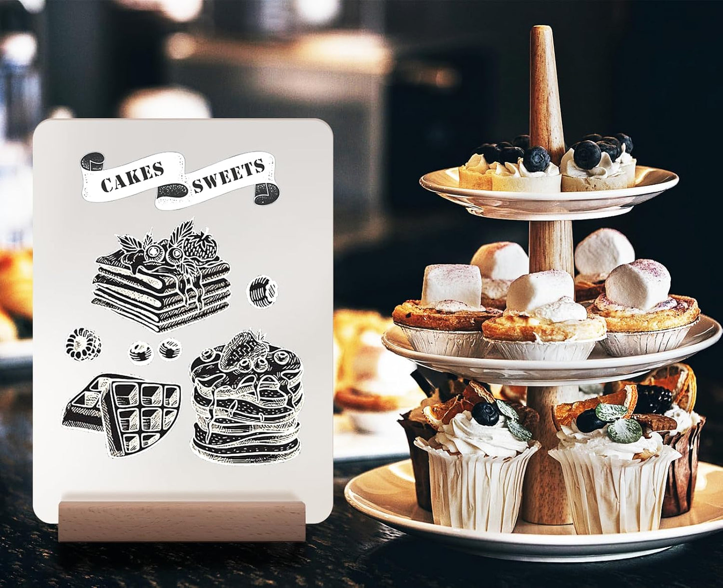 Frosted Blank Acrylic Sign with Wooden Stands - 10 Pack DIY Rectangle Customizable Sign Kit for Wedding Table Numbers, Restaurant Party Bridal Shower (6x8 Inch)