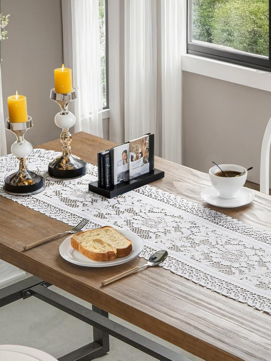 Jayla White Lace Table Runners, Elegant Vintage Lace Table Runner, Wedding Lace Decor with Floral Embroidery,Tea Party Decor, 13x36 Inch