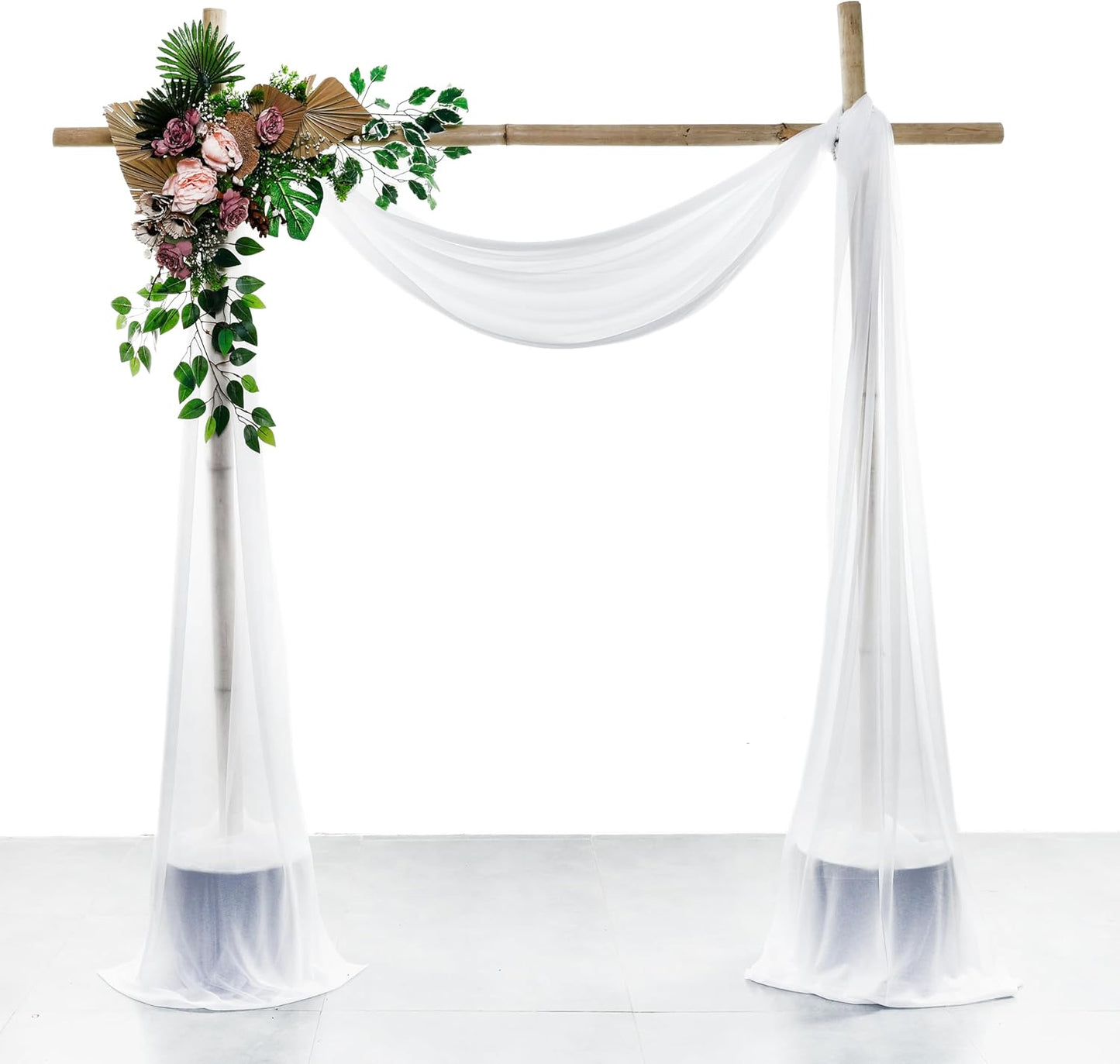 VDS Pack of 1 Panel (30 Inch X 50 Feet) Wedding Arch Draping Fabric Sheer Chiffon Fabric Drapery for Wedding Ceremony Reception Swag Backdrop Canopy Chuppah ARBO Altars Decoration (White)
