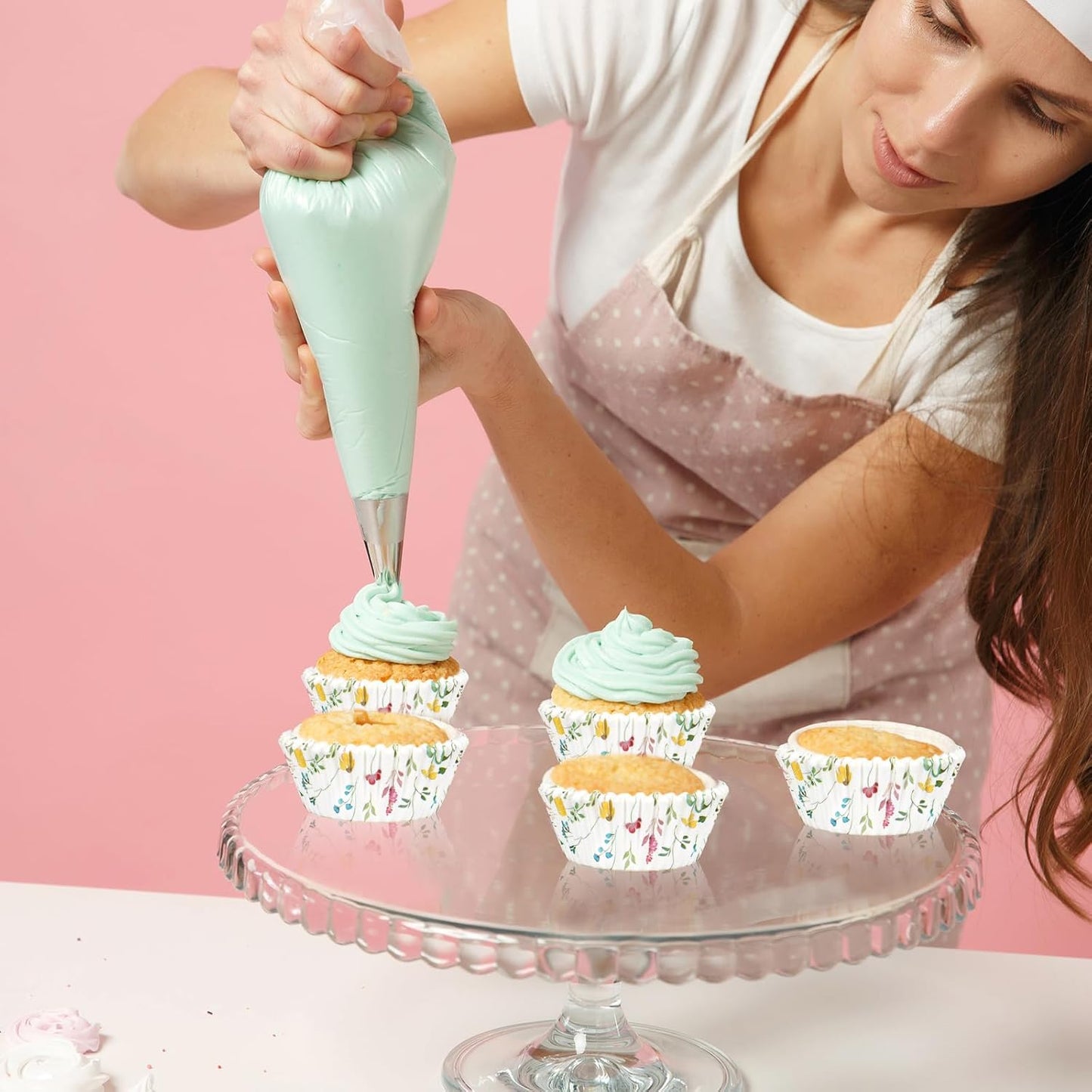 Whaline 300Pcs Floral Cupcake Liners Colorful Flower Paper Baking Cups Wildflower Muffin Liner Cupcake Wrappers for Baby Shower Bridal Shower Wedding Party Baking Supplies, 2 x 1.2 Inch