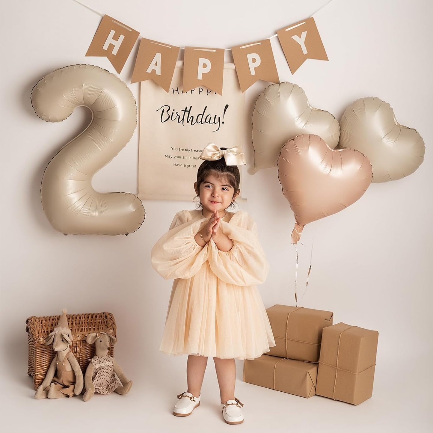 Cream White Beige Heart Balloons,12Pcs Caramel Sand White Heart Shaped Foil Balloons,18Inch Retro Apricot Helium Polyester Film Balloon for Baby Shower Birthday Anniversary Wedding Party Decorations