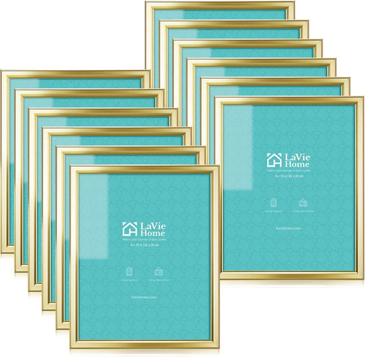 LaVie Home 8x10 Picture Frames (12 Pack, Gold) Simple Designed Photo Frames for Wall Mount Display, Set of 12 Classic Collection