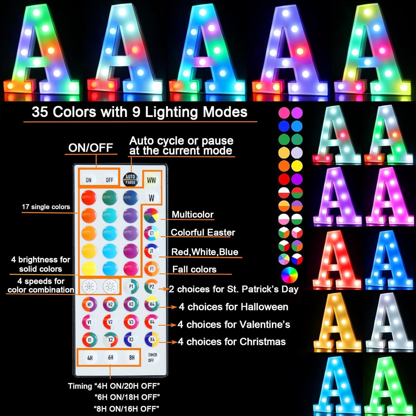Pooqla Colorful Light Up Letters with Remote, Upgraded 35 Colors LED Marquee Letters, RGB Lighted Letter for Girls Teenager Gift, Birthday, Party, Wedding, Night Light, Room, Bedroom Decor, Letter S