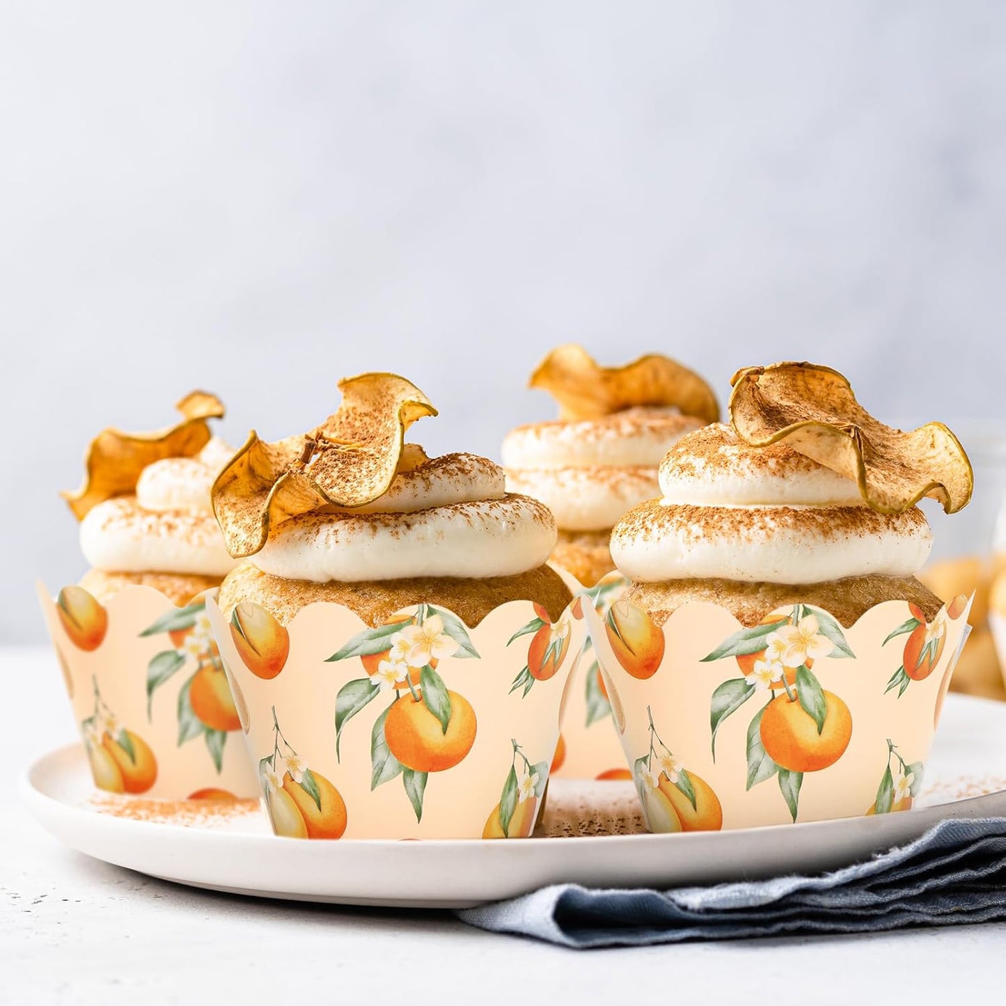 Whaline 36Pcs Little Cutie Cupcake Wrappers Watercolor Orange Cupcake Liners Decorative Cupcake Holders for Birthday Baby Shower Party Cake Decoration