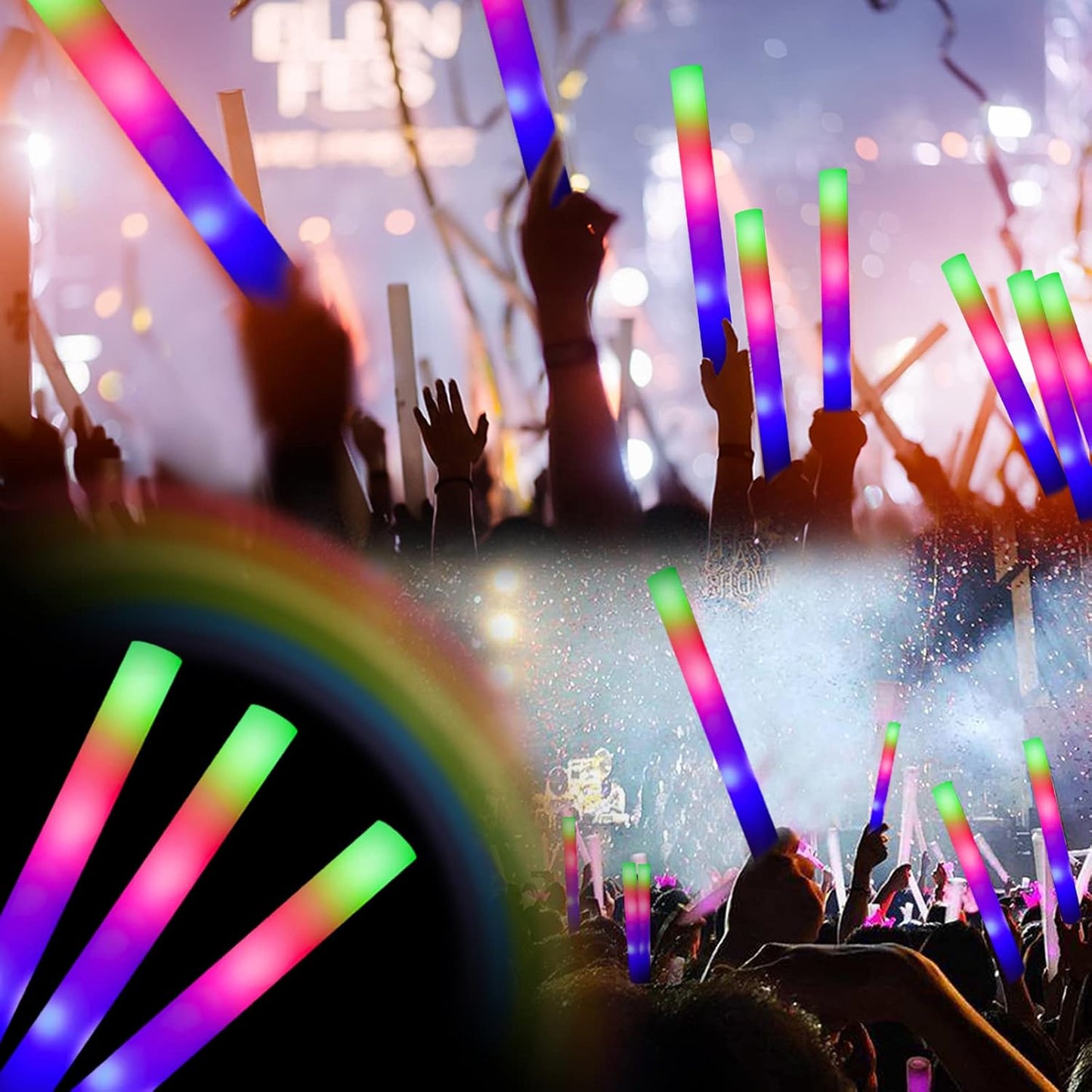 Glow Sticks Bulk, 32 Pcs LED Foam Sticks Glow in the Dark Party Supplies with 3 Modes Colorful Flashing,Light Up Batons Party Favors for Party Wedding Birthday Concert Halloween Christmas